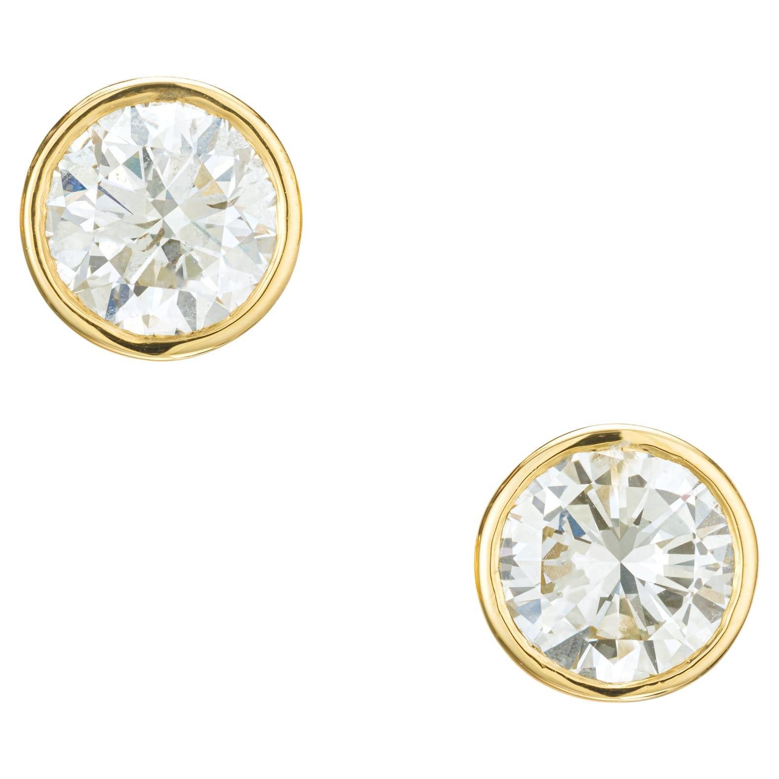 Peter Suchy GIA Certified 1.50 Carat Diamond Yellow Gold Stud Earrings