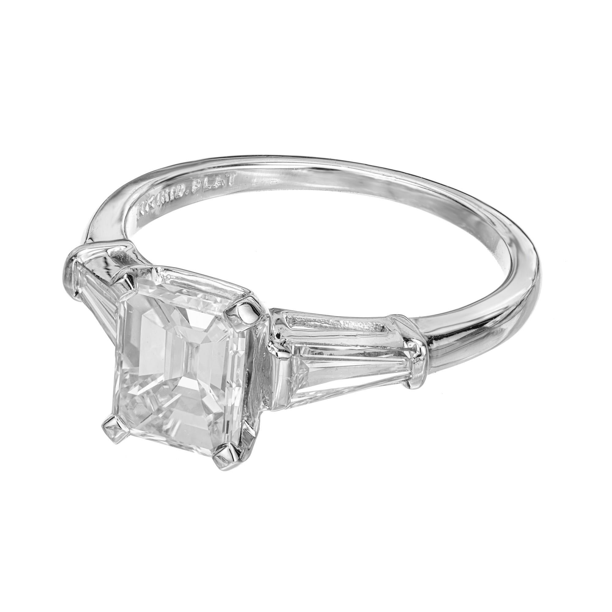 Peter Suchy GIA 1.51 Carat Emerald Cut Diamond Platinum Engagement Ring In Good Condition For Sale In Stamford, CT