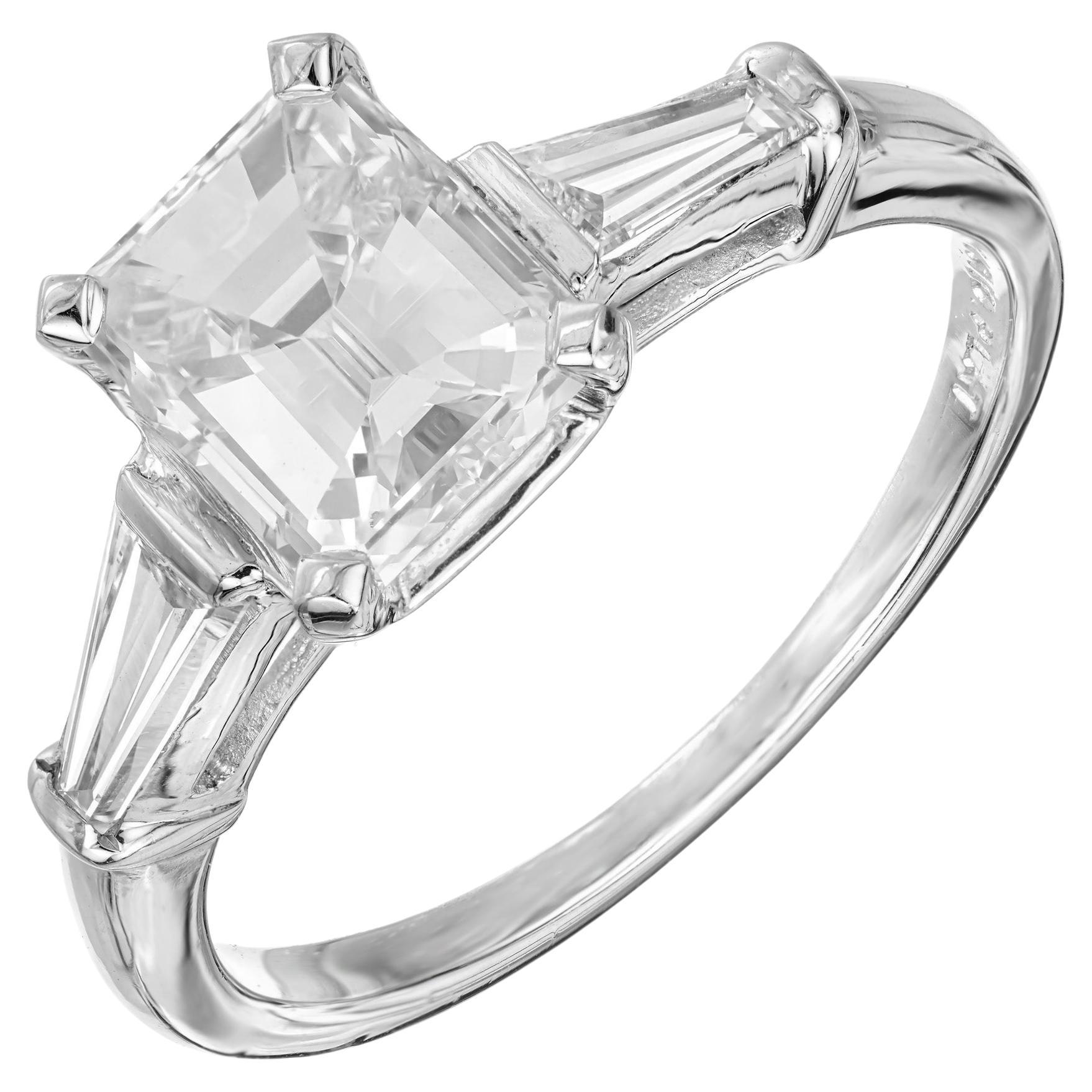 Bague de fiançailles Peter Suchy en platine avec diamant taille émeraude de 1,51 carat certifié GIA