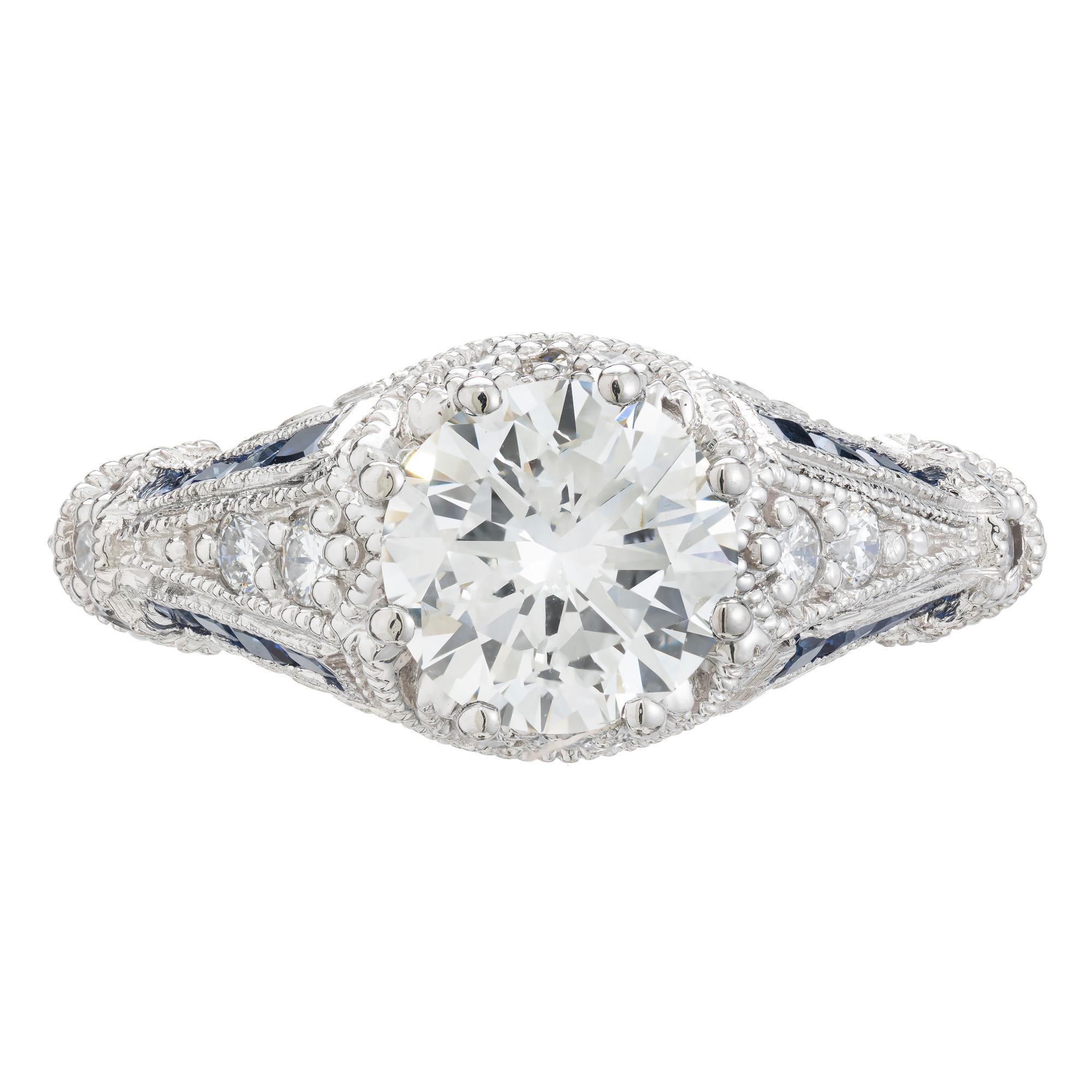 Taille ronde Peter Suchy, bague de fiançailles en platine avec saphir et diamant certifié GIA de 1,51 carat  en vente