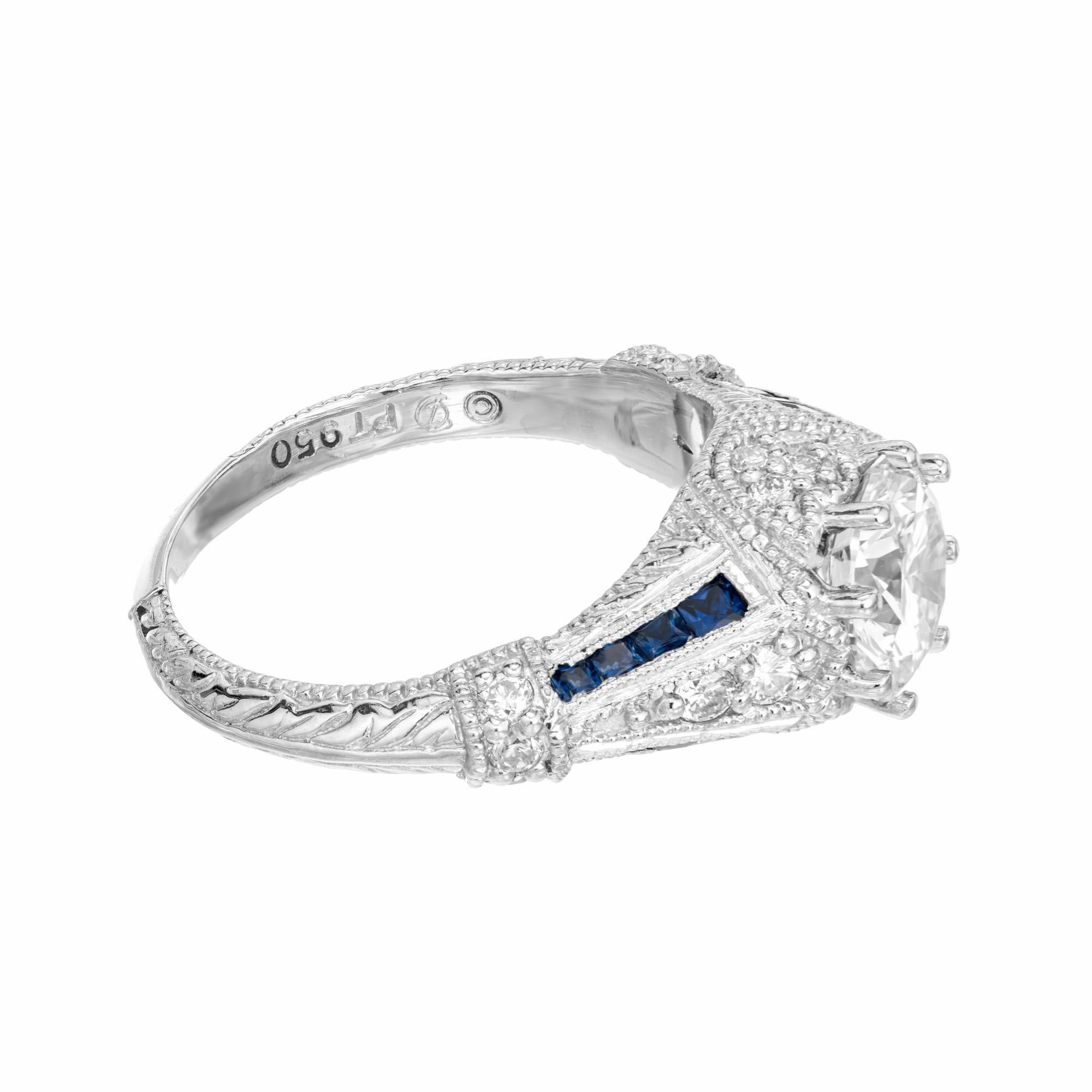 Peter Suchy, bague de fiançailles en platine avec saphir et diamant certifié GIA de 1,51 carat  en vente 1