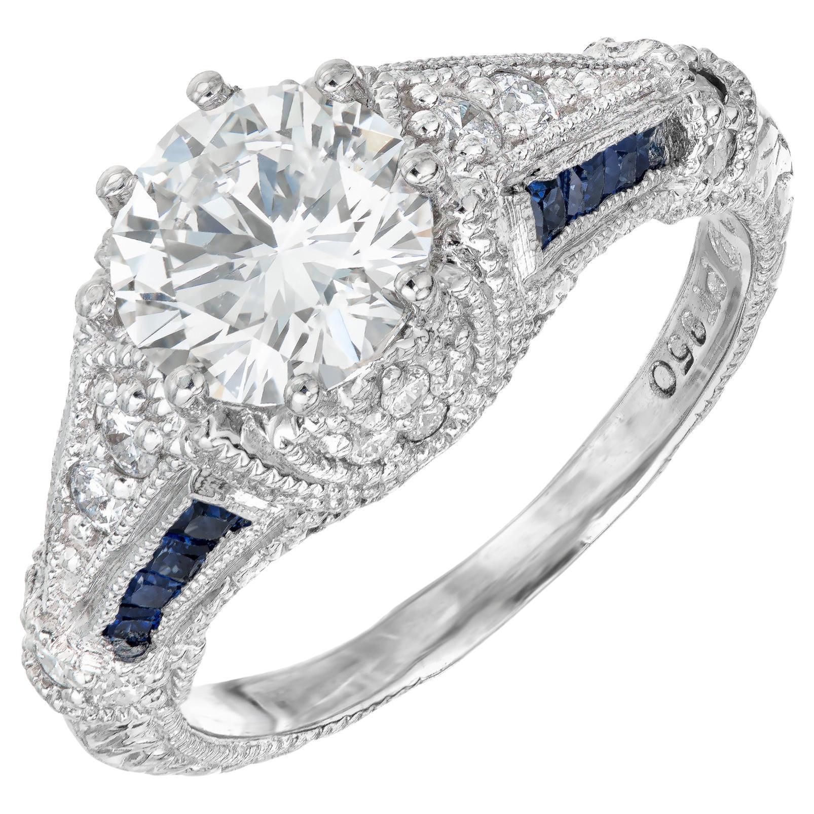 Peter Suchy GIA Certified 1.51 Carat Diamond Sapphire Engagement Platinum Ring  For Sale