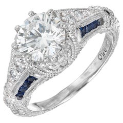 Peter Suchy GIA Certified 1.51 Carat Diamond Sapphire Engagement Platinum Ring 