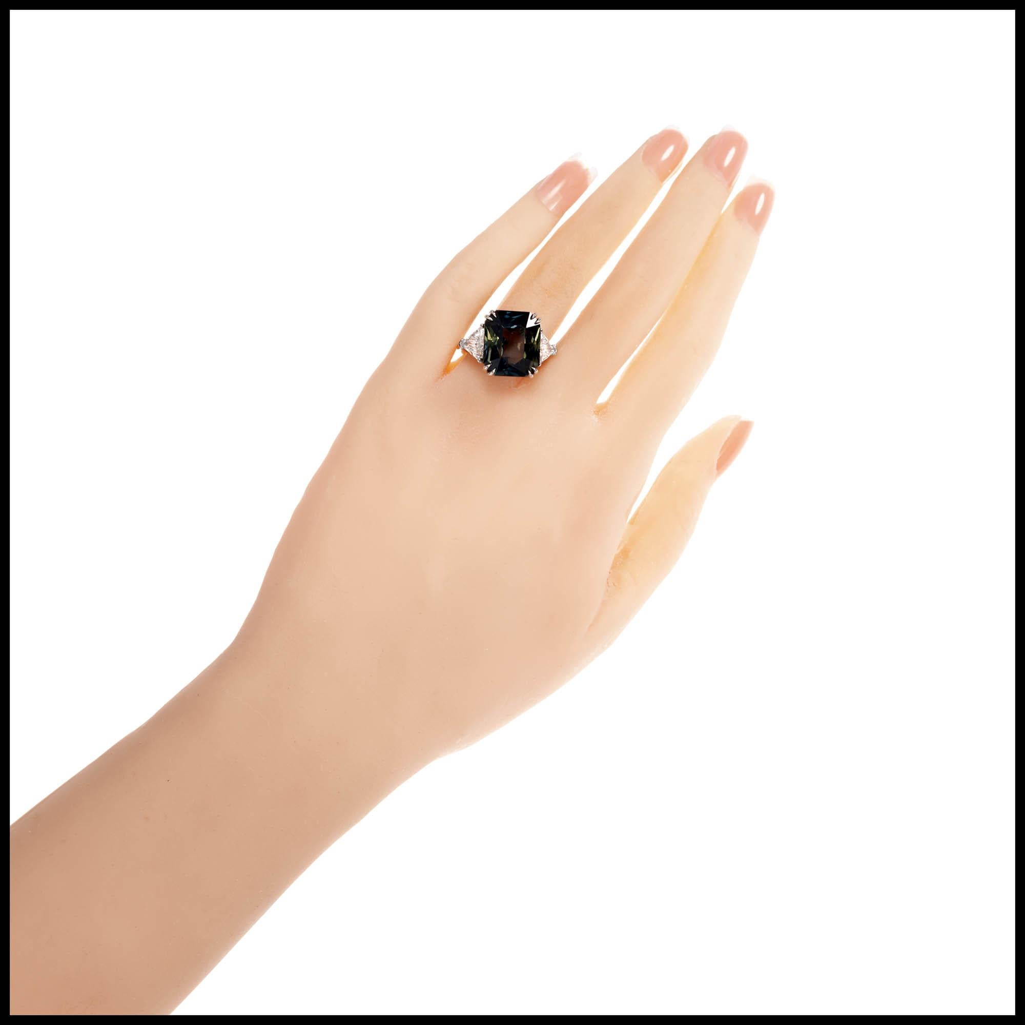 Peter Suchy GIA 15.30 Carat Green Sapphire Diamond Platinum Engagement Ring In New Condition For Sale In Stamford, CT