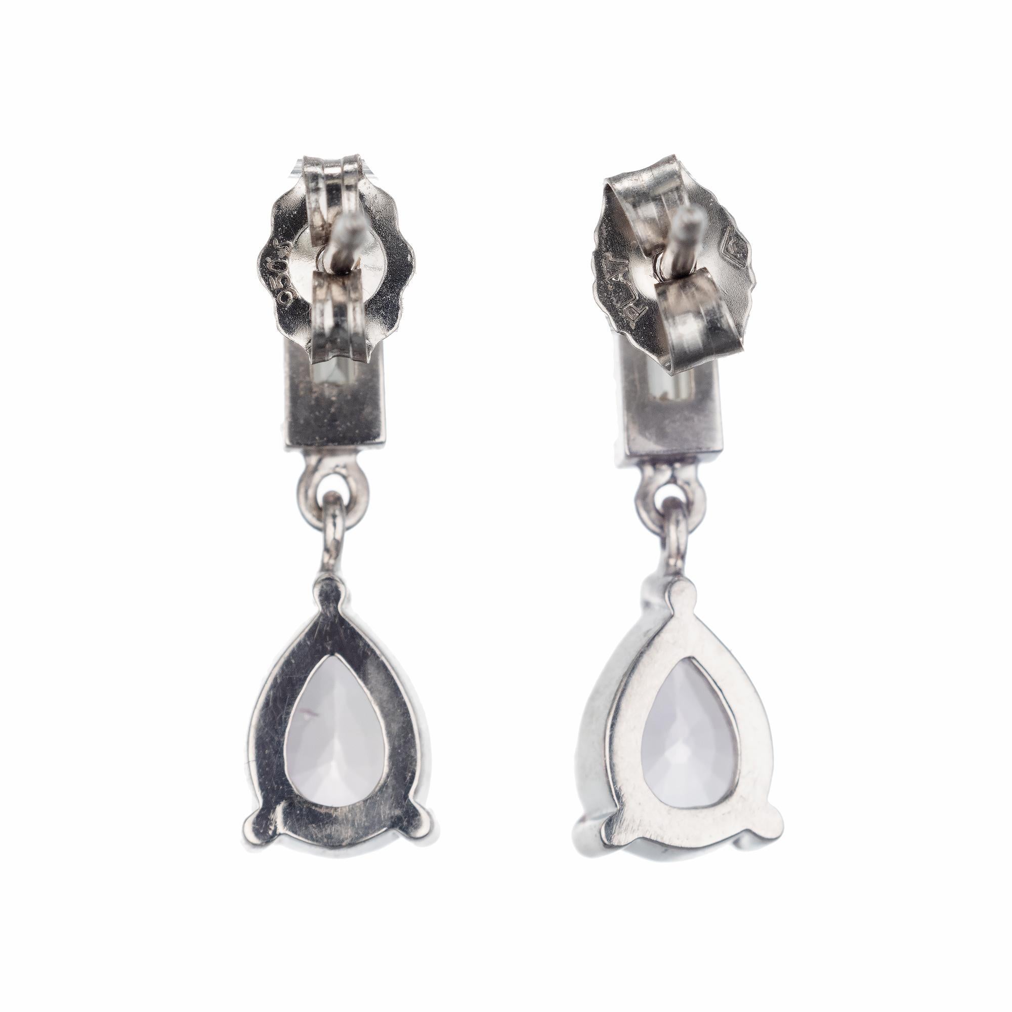 Pear Cut Peter Suchy GIA Certified 1.54 Carat Sapphire Diamond Platinum Dangle Earrings For Sale