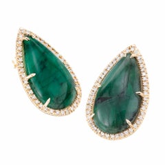 Peter Suchy GIA Certified 15.53 Carat Emerald Diamond Halo Yellow Gold Earrings