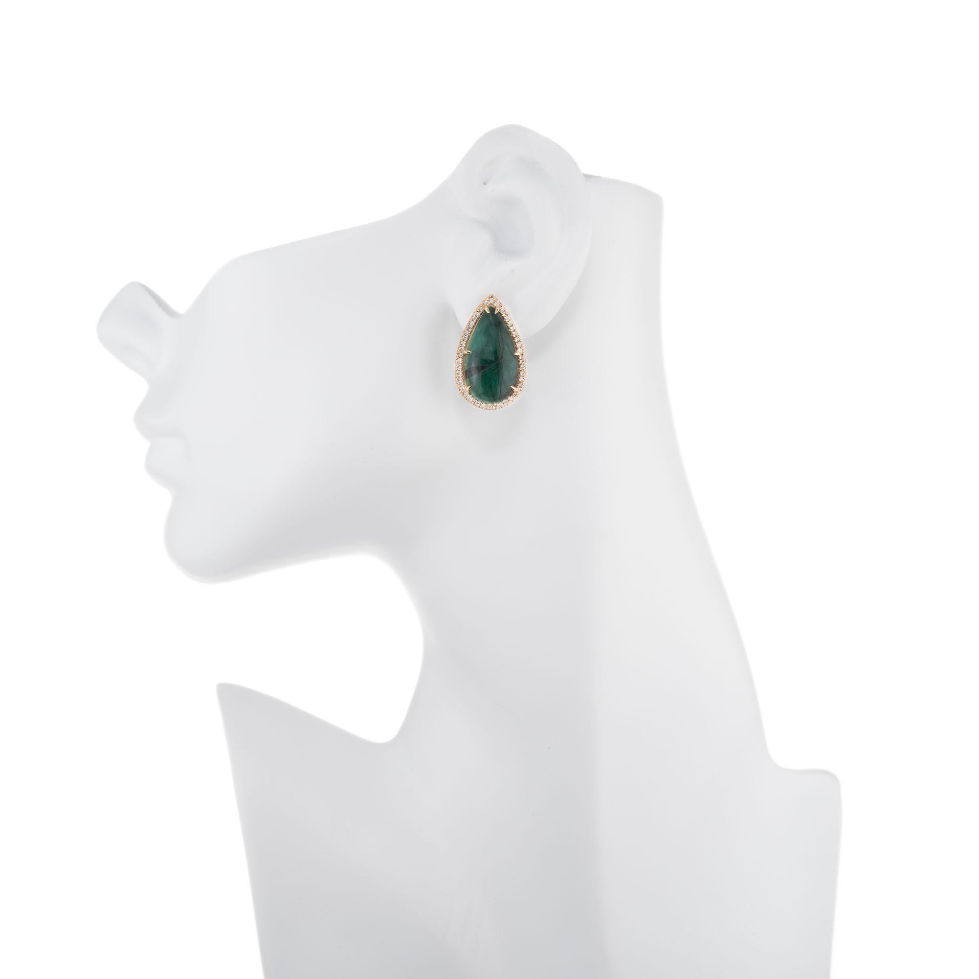 Women's Peter Suchy GIA Certified 15.53 Carat Emerald Diamond Halo Yellow Gold Earrings For Sale