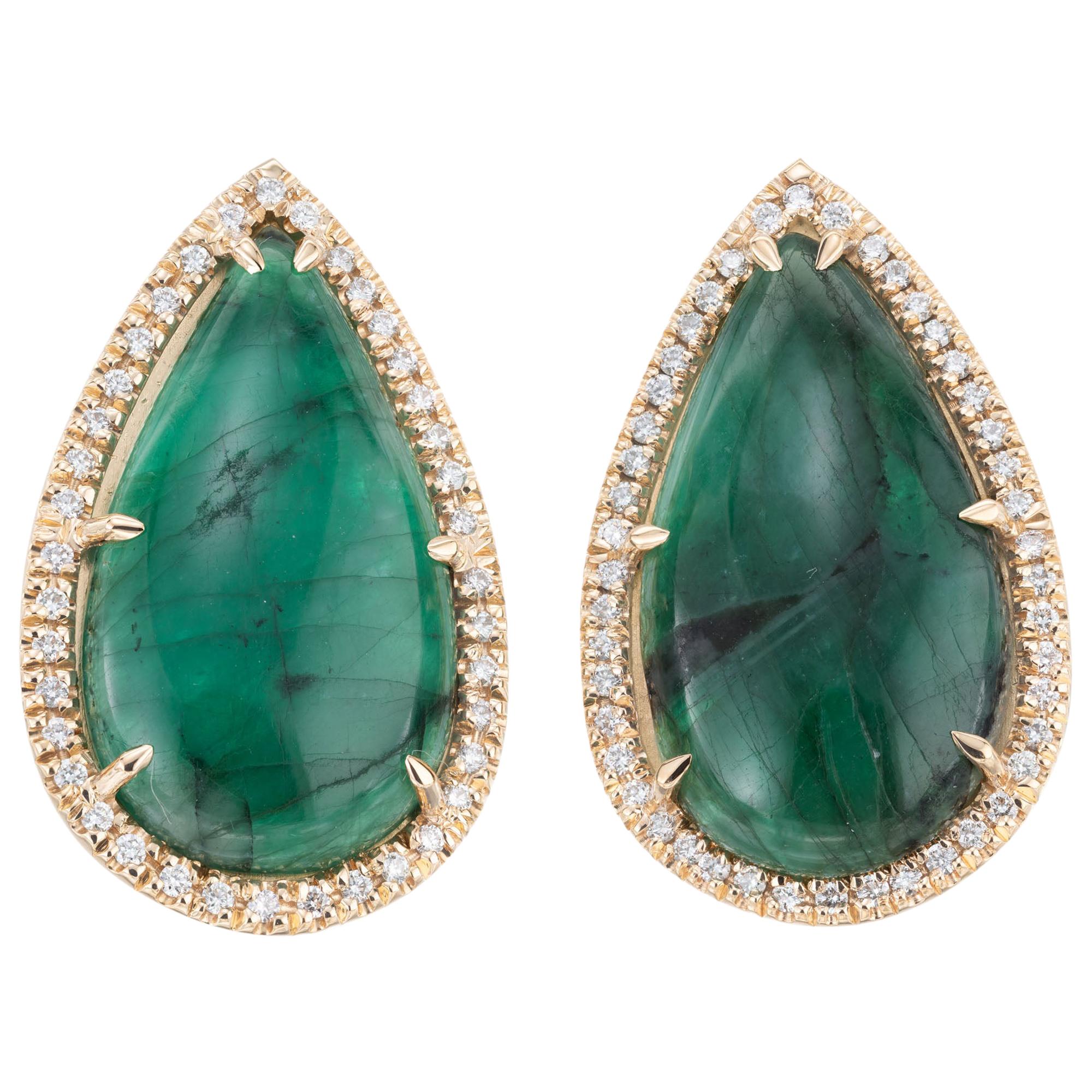 Peter Suchy GIA Certified 15.53 Carat Emerald Diamond Halo Yellow Gold Earrings