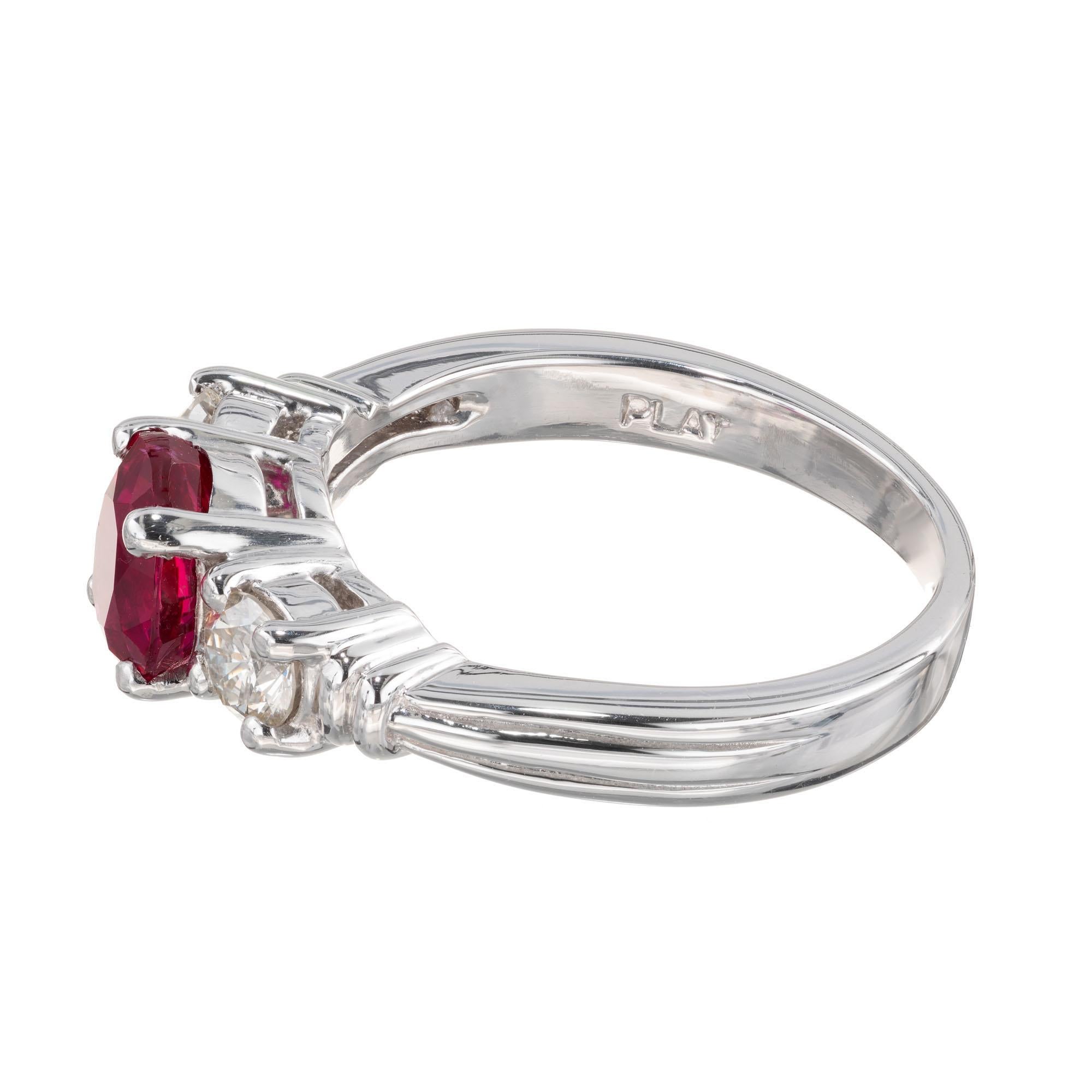 Oval Cut Peter Suchy GIA Certified 1.57 Carat Ruby Diamond Platinum Engagement Ring For Sale