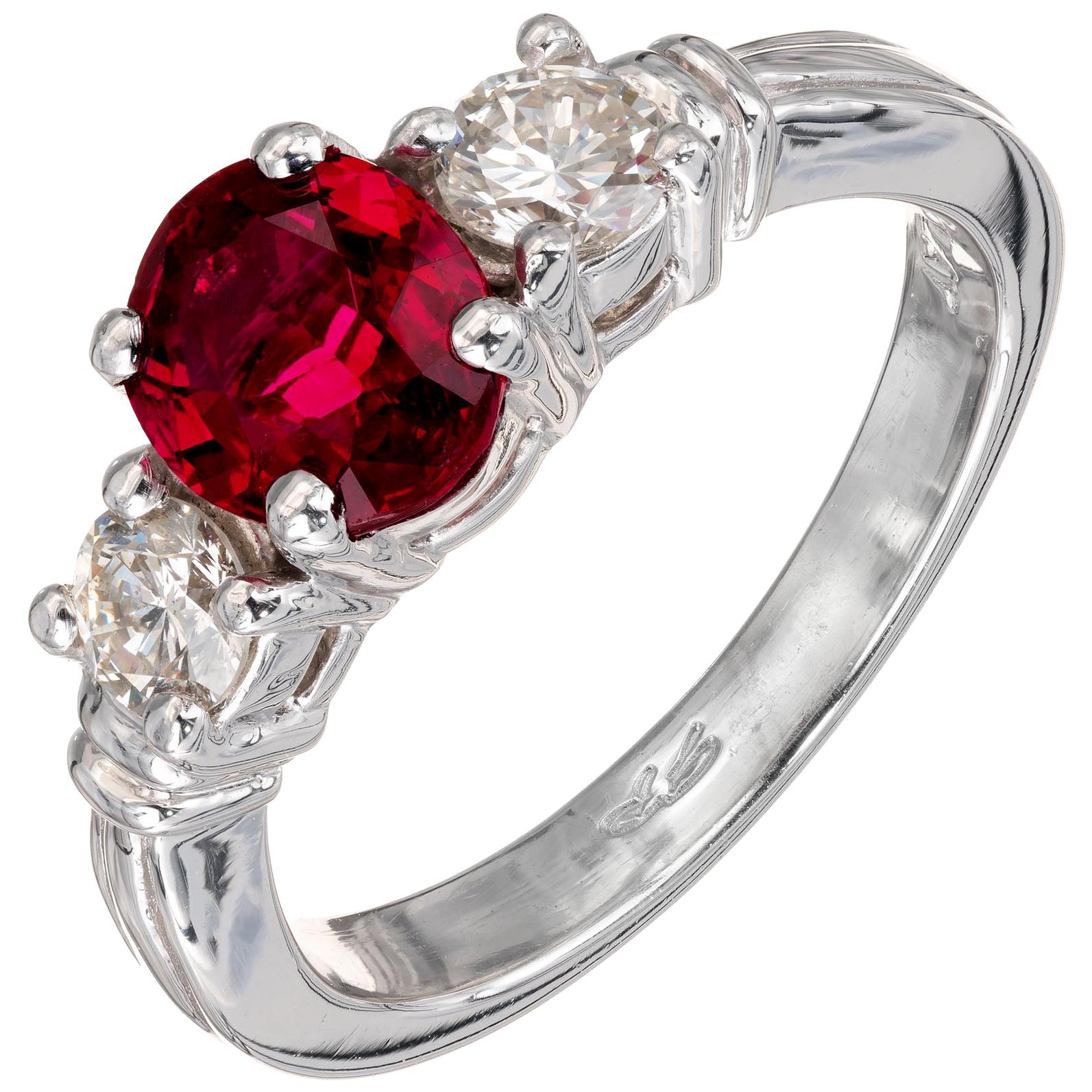 Peter Suchy GIA Certified 1.57 Carat Ruby Diamond Platinum Engagement Ring