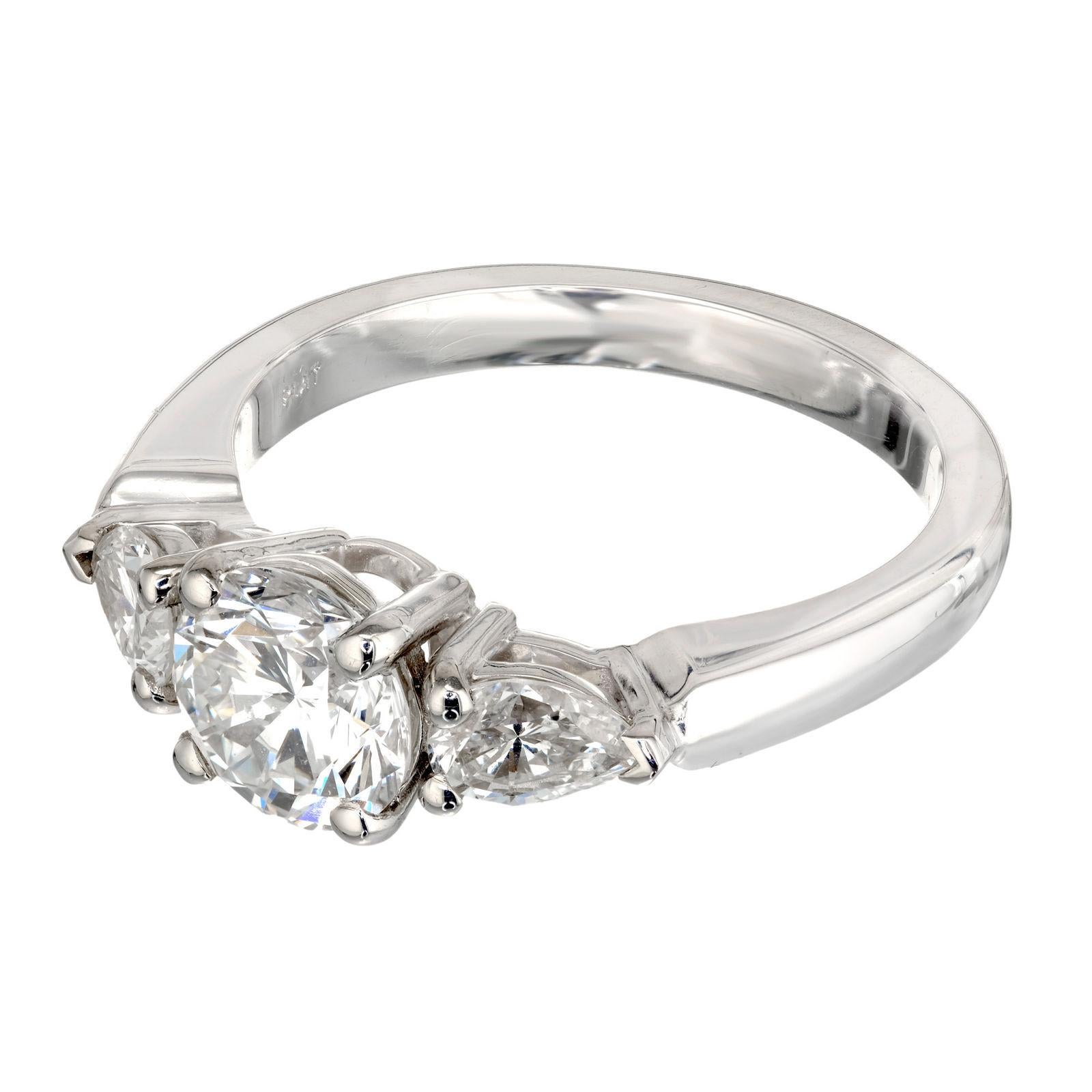 Round Cut Peter Suchy GIA 1.58 Carat Round Diamond Platinum Three-Stone Engagement Ring For Sale