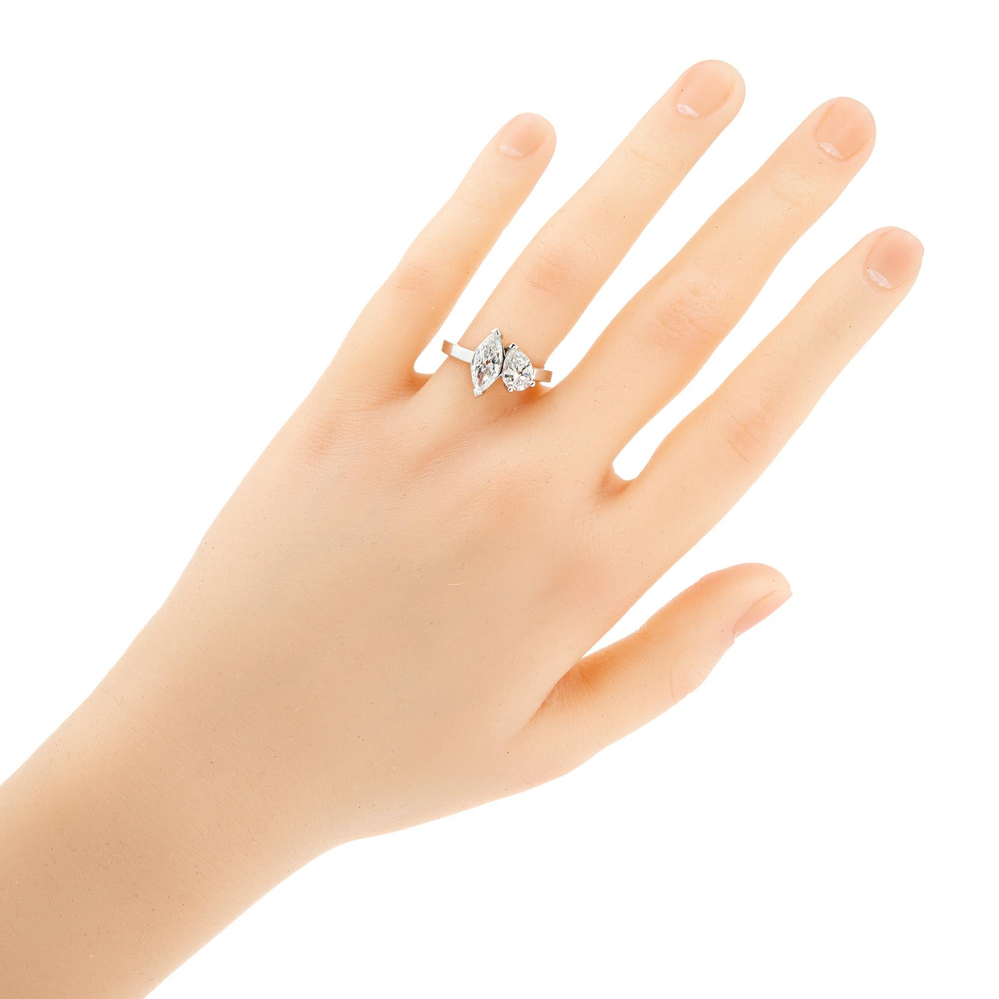 Peter Suchy GIA Certified 1.58 Carat Diamond Platinum Toi et Moi Engagement Ring For Sale 4