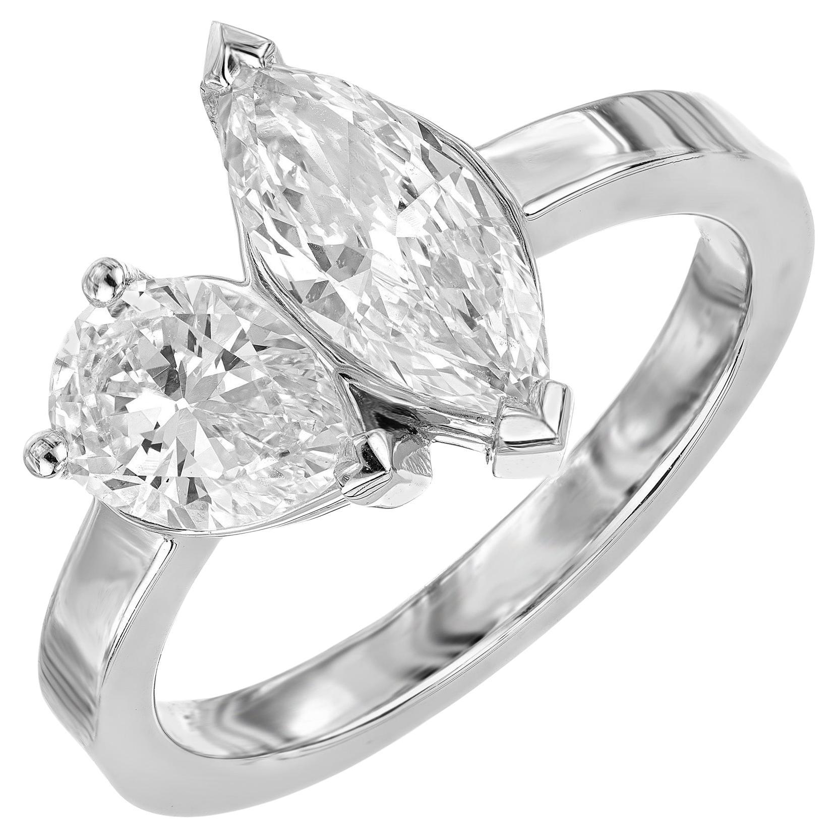 Peter Suchy GIA Certified 1.58 Carat Diamond Platinum Toi et Moi Engagement Ring