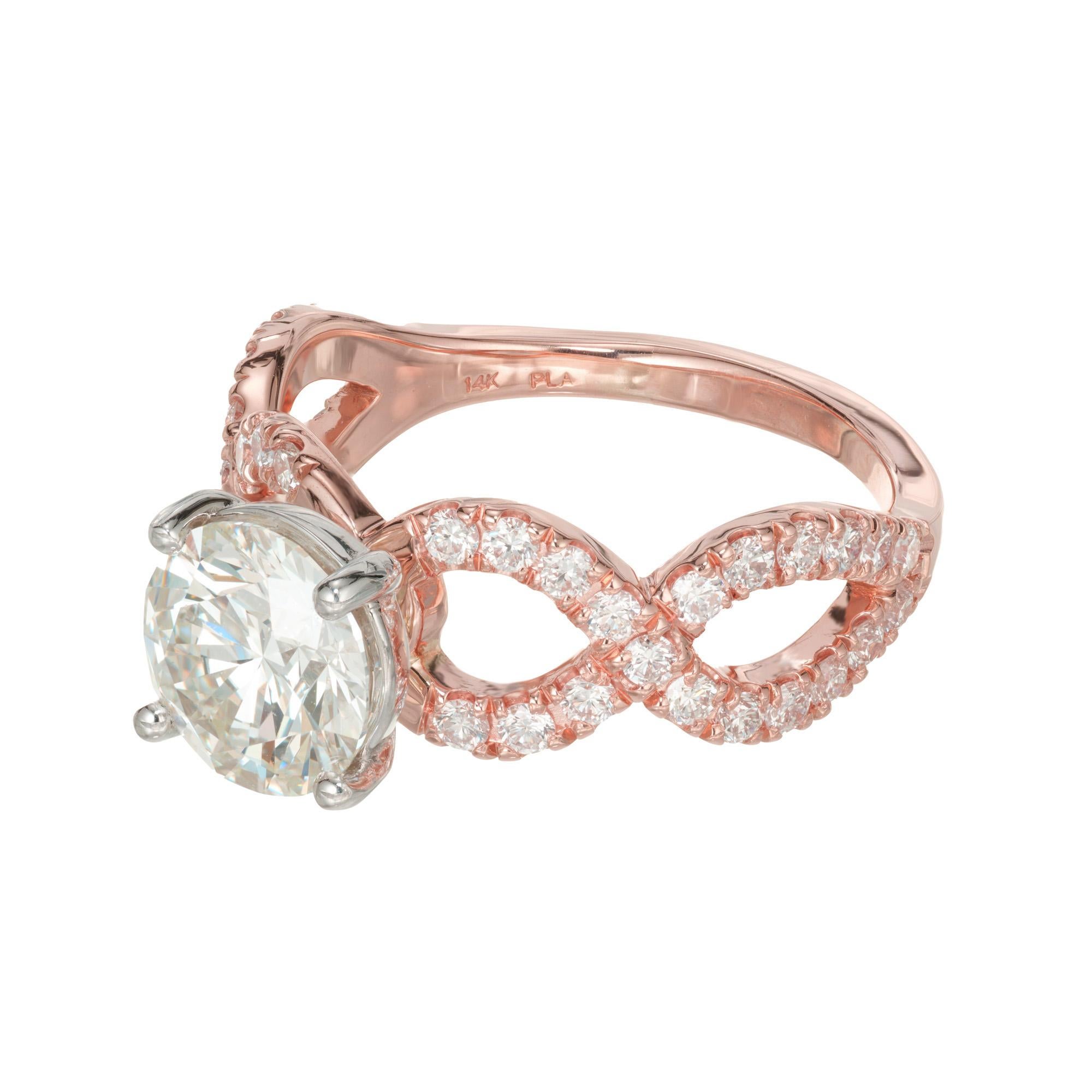 Taille ronde Bague de fiançailles Peter Suchy en or rose et platine avec diamant de 1,59 carat certifié GIA  en vente