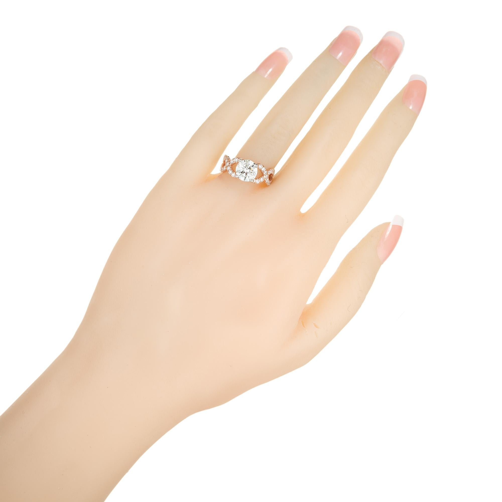 Bague de fiançailles Peter Suchy en or rose et platine avec diamant de 1,59 carat certifié GIA  en vente 3