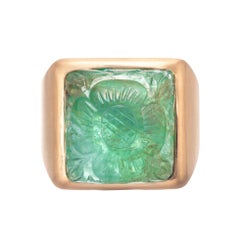 Peter Suchy GIA Certified 15.92 Carat Mogul style  Carved Emerald Gold Ring