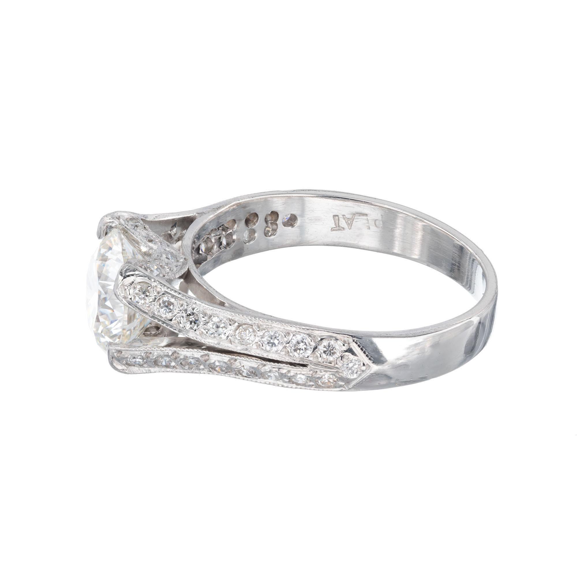Bague de fiançailles Peter Suchy en platine avec diamant certifié GIA de 1,60 carat Excellent état - En vente à Stamford, CT