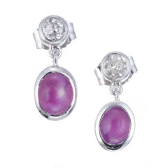 Peter Suchy GIA Certified 1.60 Carat Star Ruby Diamond Platinum Dangle Earrings