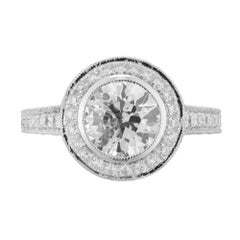 Peter Suchy GIA Certified 1.61 Carat Pave Diamond Halo Platinum Engagement Ring