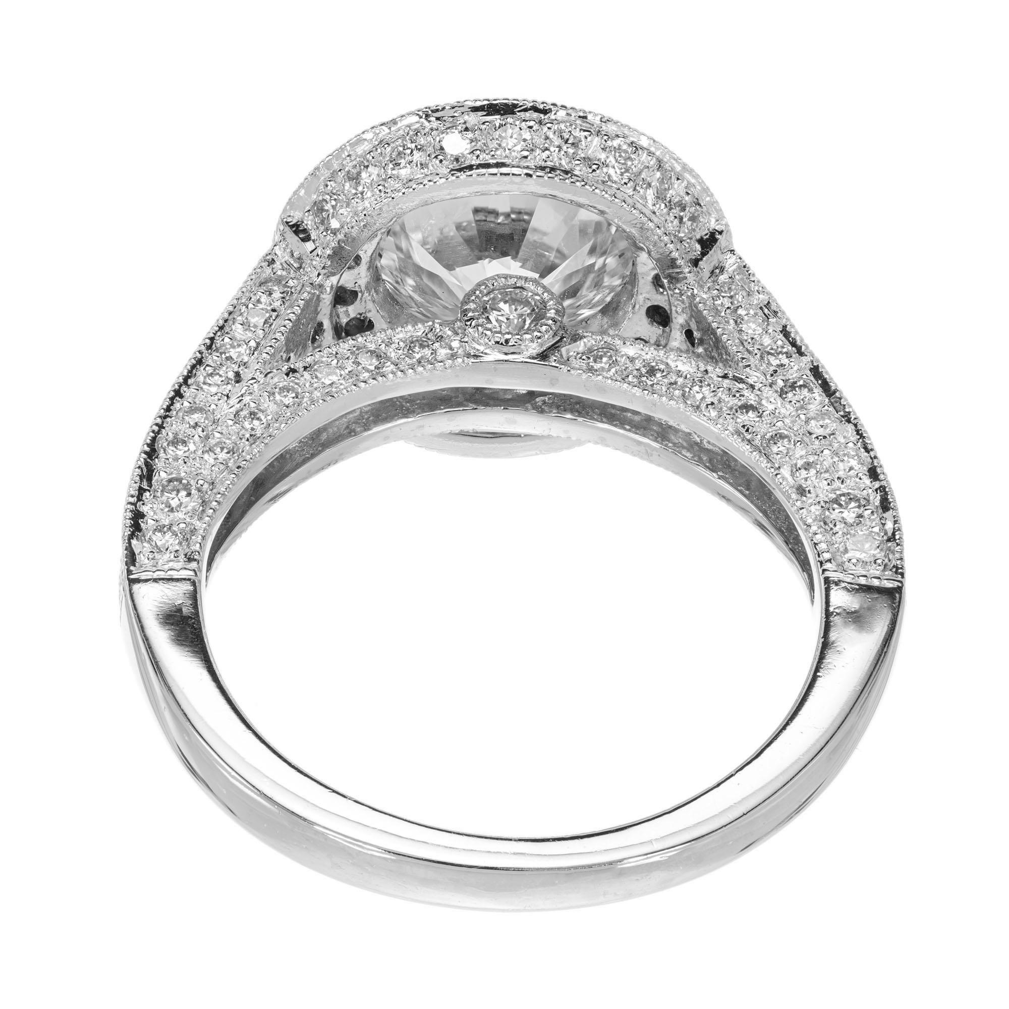 Peter Suchy GIA Certified 1.61 Carat Pave Diamond Halo Platinum Engagement Ring For Sale 1