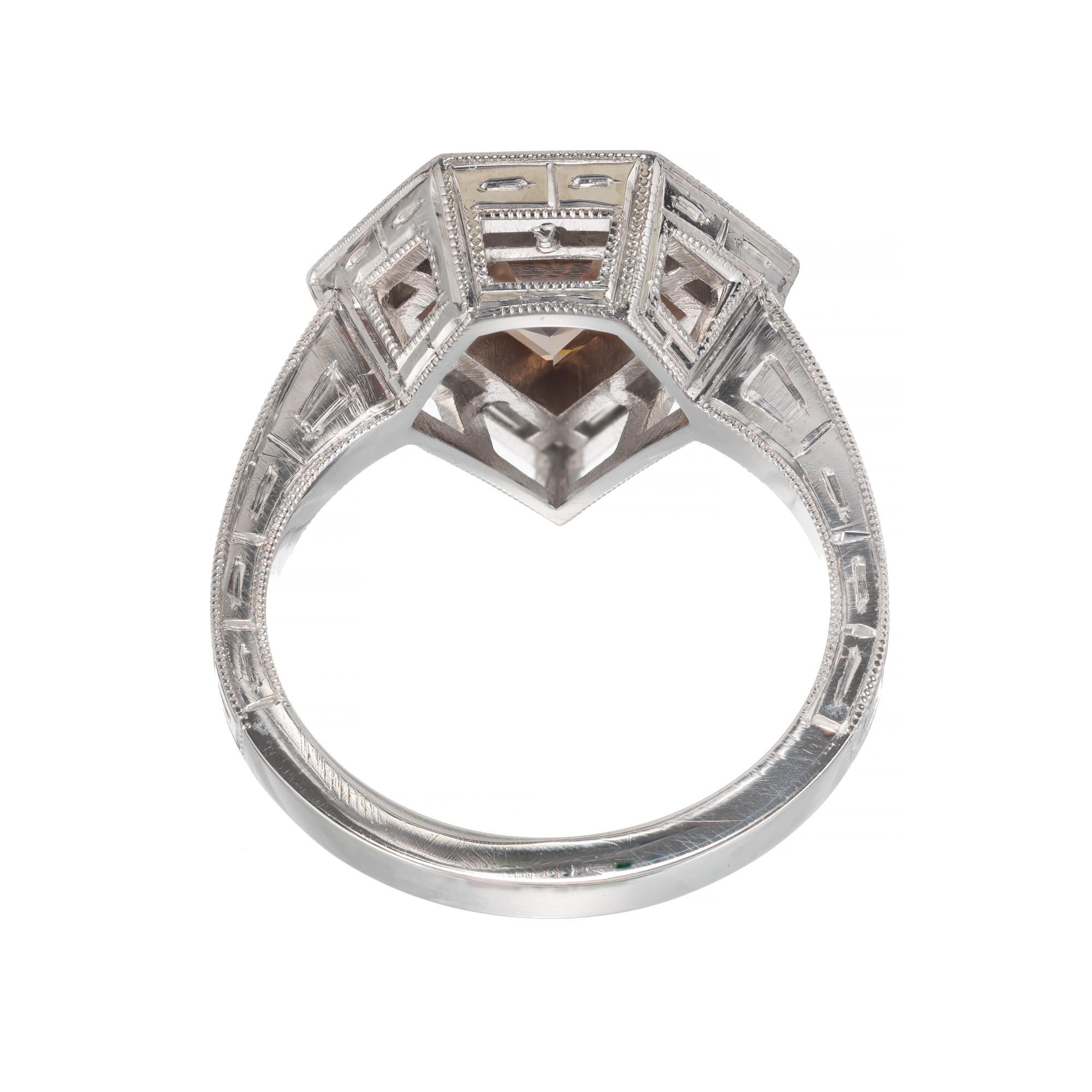 Women's Peter Suchy GIA Certified 1.63 Carat Brown Diamond Platinum Engagement Ring