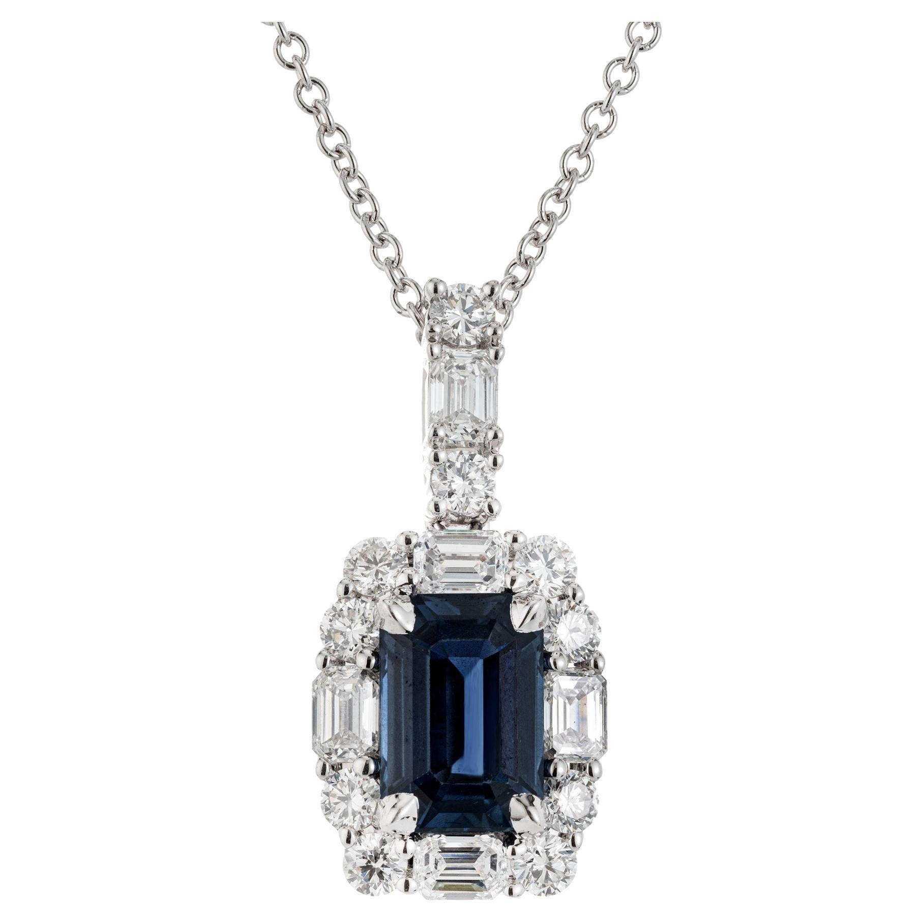 Peter Suchy GIA Certified 1.63 Carat Sapphire Diamond Gold Pendant Necklace