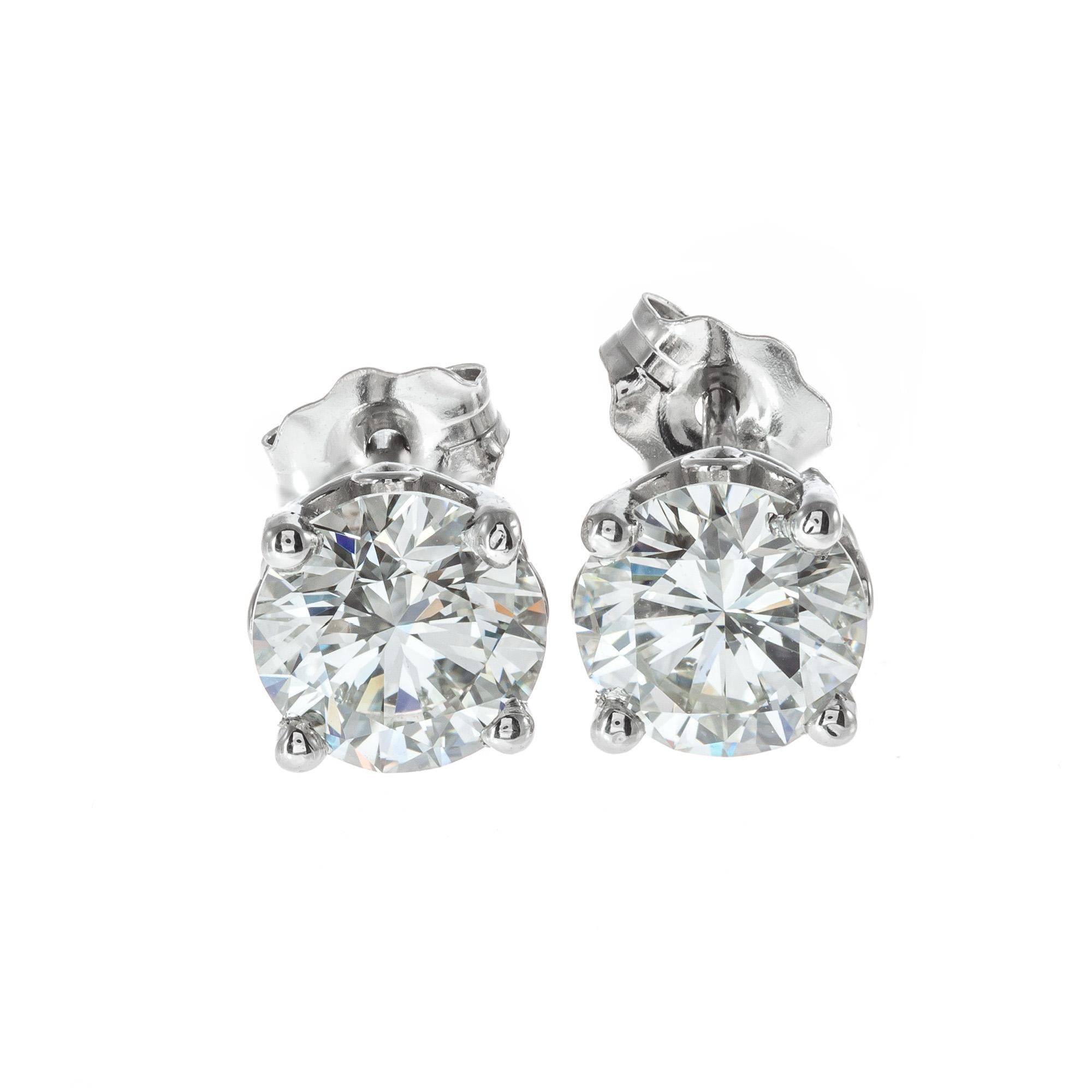 Round Cut Peter Suchy GIA Certified 1.64 Carat Diamond Platinum Stud Earrings