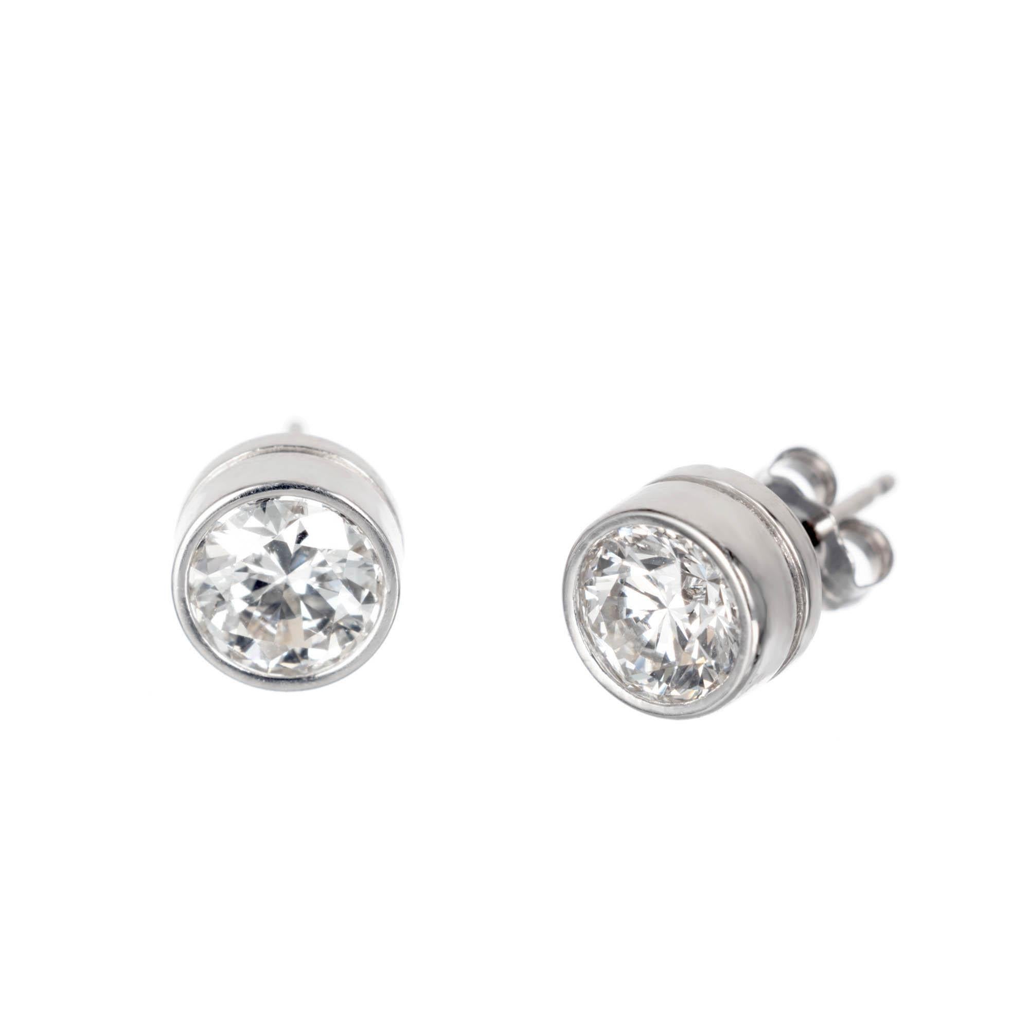Peter Suchy GIA Certified 1.65 Carat Diamond Bezel Stud Platinum Earrings