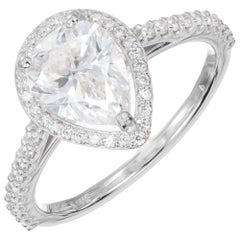 Peter Suchy Anillo de compromiso con halo de diamantes en forma de pera de 1,65 quilates certificado por el GIA