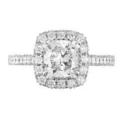 Peter Suchy GIA Certified 1.72 Carat Diamond Platinum Halo Engagement Ring