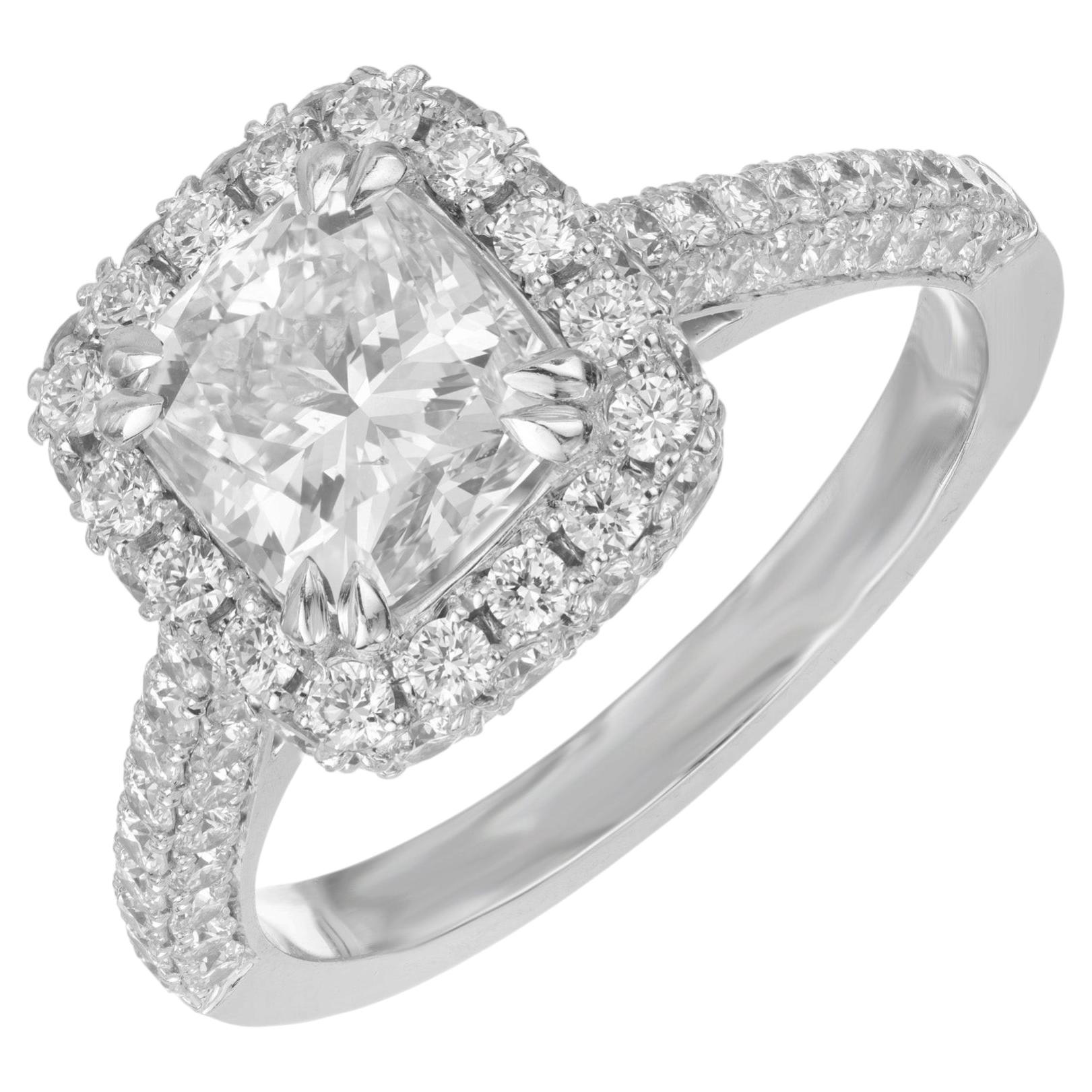 Peter Suchy GIA Certified 1.72ct Cushion Cut Diamond Halo Ring For Sale