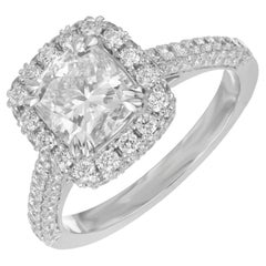 Peter Suchy GIA Certified 1.72 Carat Diamond Platinum Halo Engagement Ring