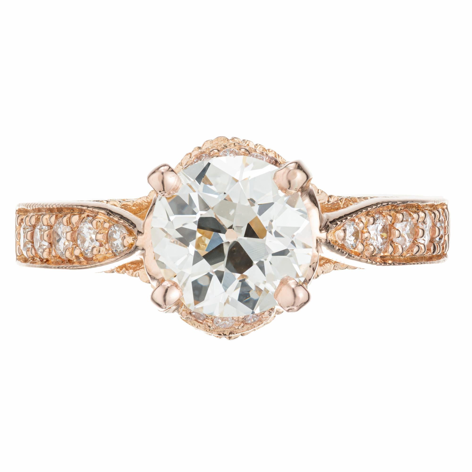 Old European Cut Peter Suchy GIA Certified 1.75 Carat Diamond Rose Gold Engagement Ring