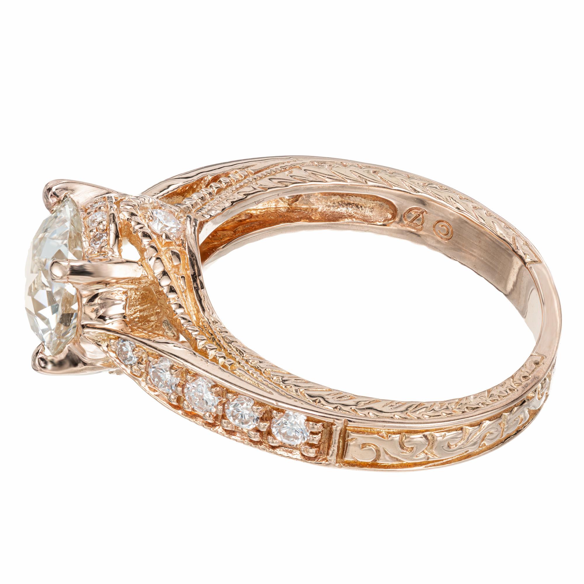 Women's Peter Suchy GIA Certified 1.75 Carat Diamond Rose Gold Engagement Ring