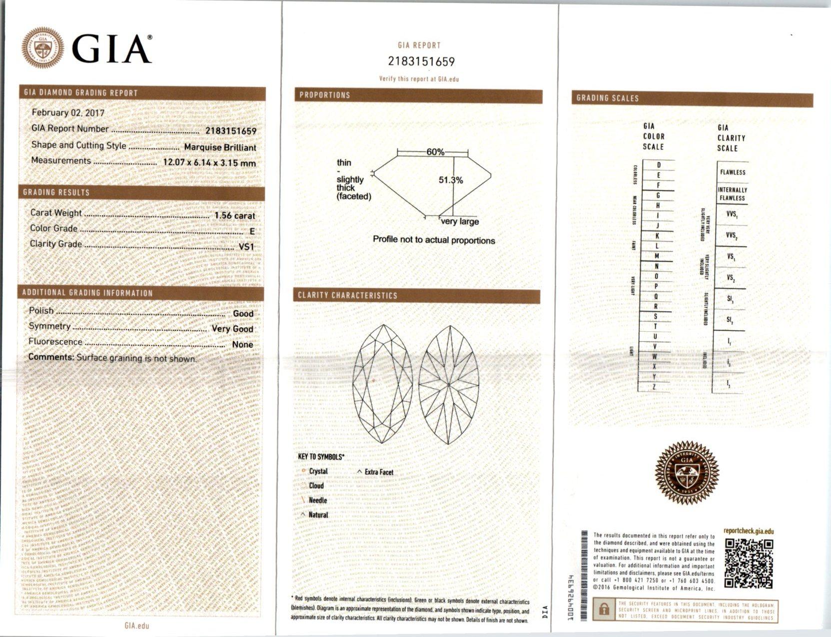 Verlobungsring, GIA-zertifiziert 1,78 Karat Marquise-Diamant, Platin im Angebot 3