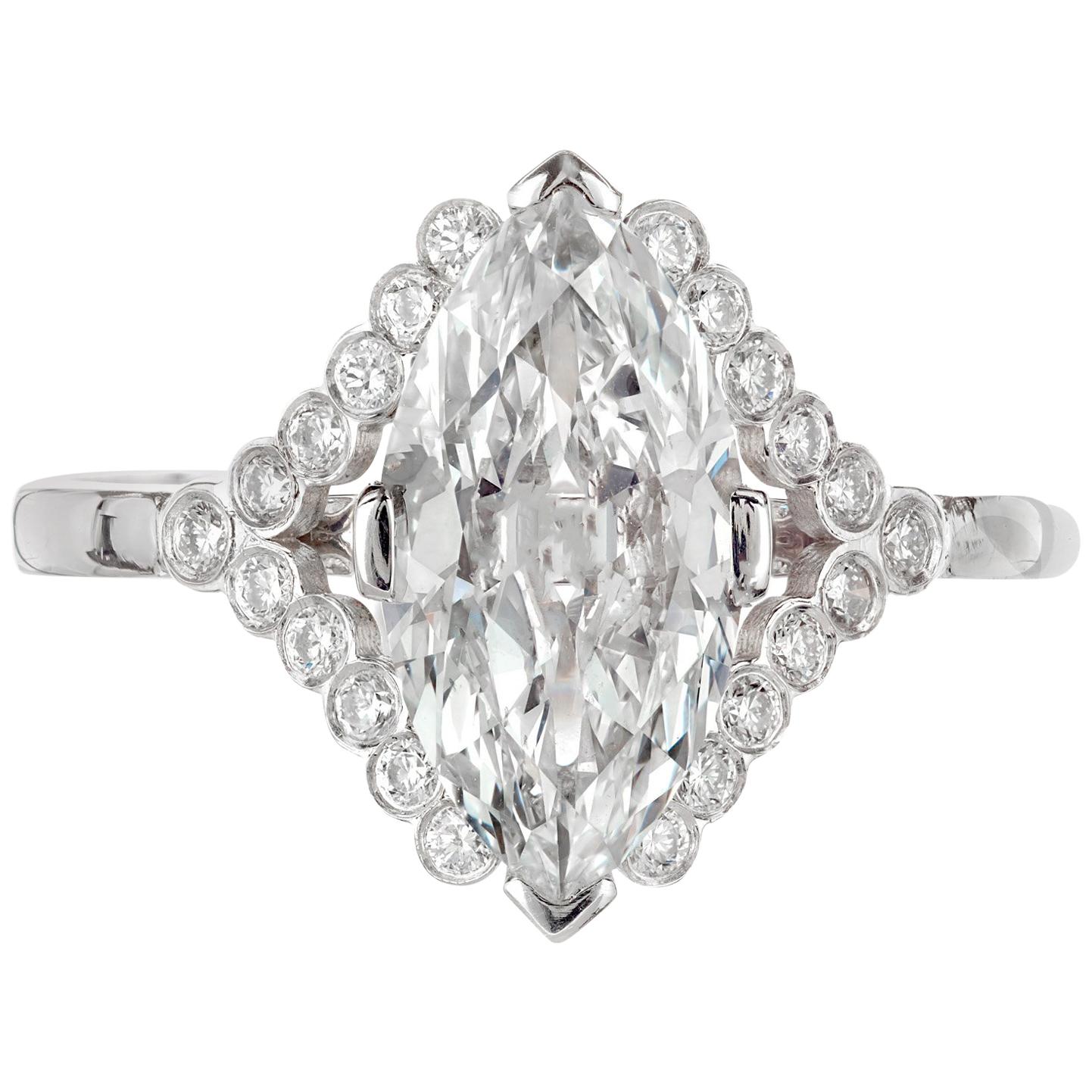 Peter Suchy Anello di fidanzamento in platino con diamante marquise certificato GIA da 1,78 carati