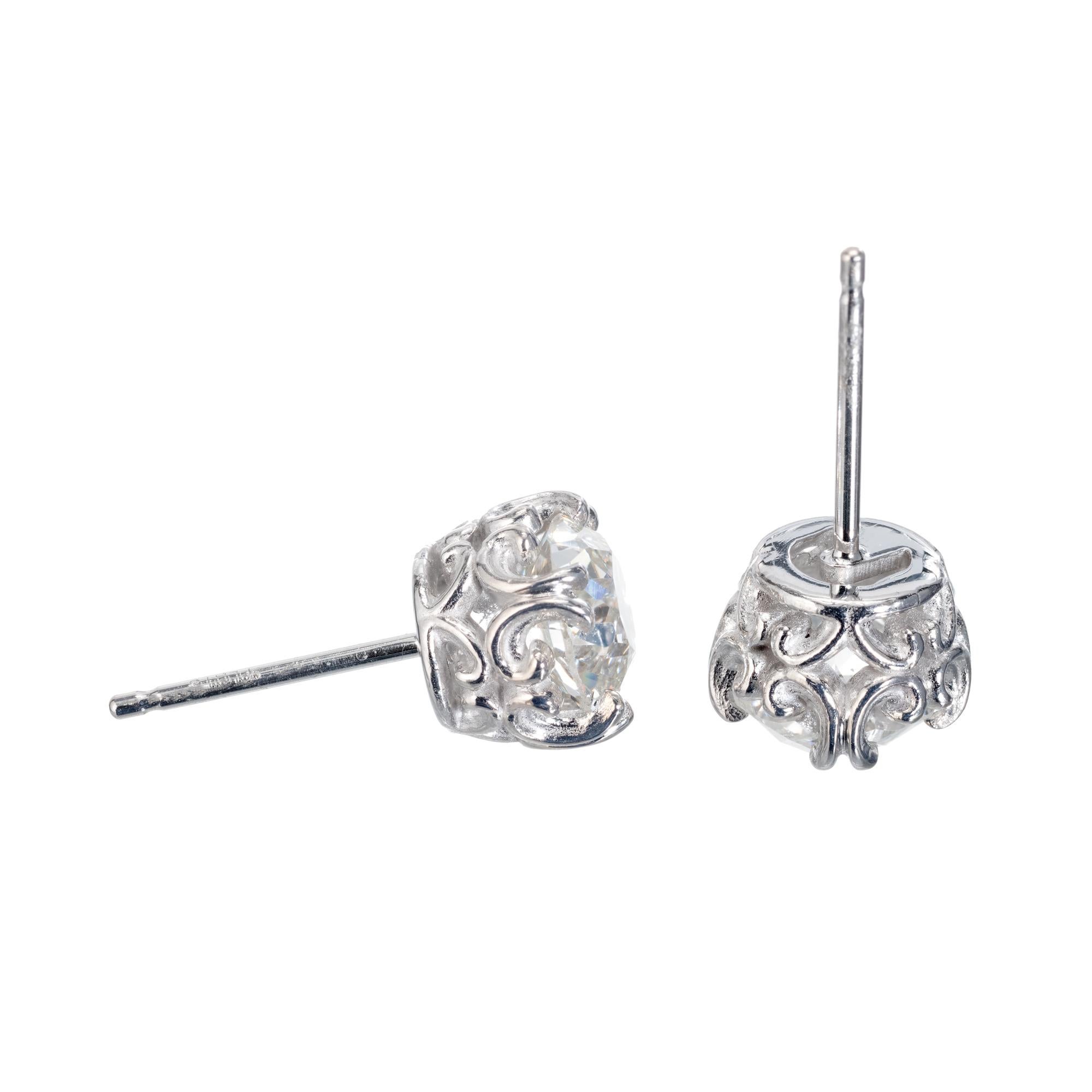Old Mine Cut Peter Suchy GIA Certified 1.80 Carat Platinum Stud Earrings For Sale