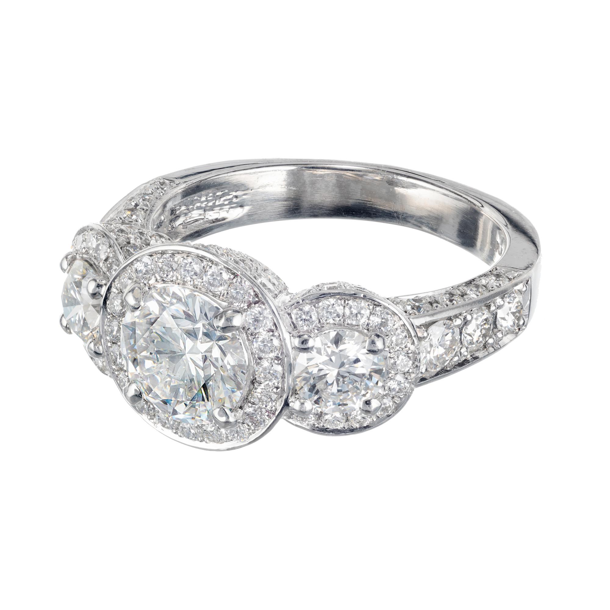 Round Cut Peter Suchy GIA 1.81 Carat Round Diamond Platinum Three-Stone Engagement Ring For Sale