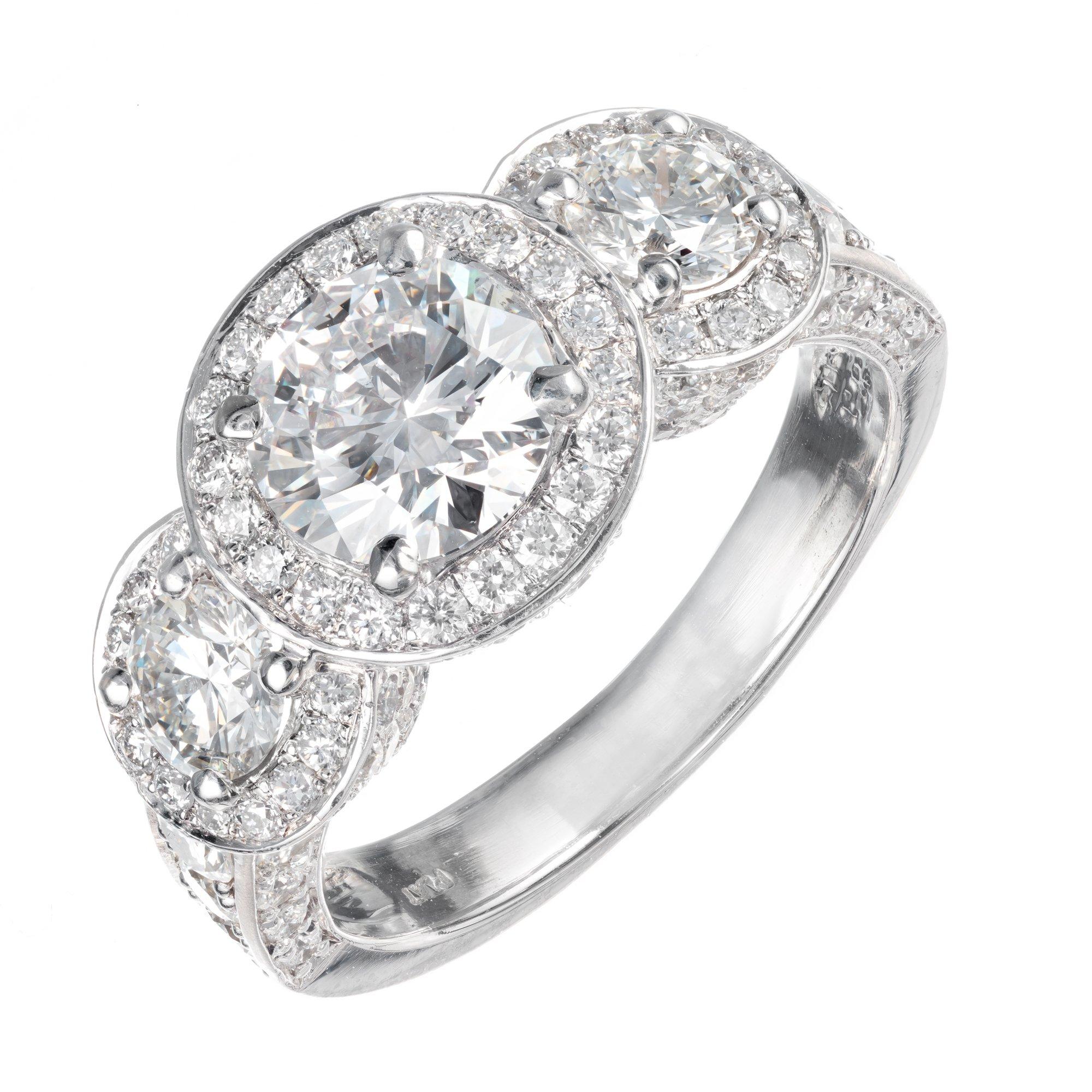 Peter Suchy GIA 1.81 Carat Round Diamond Platinum Three-Stone Engagement Ring For Sale
