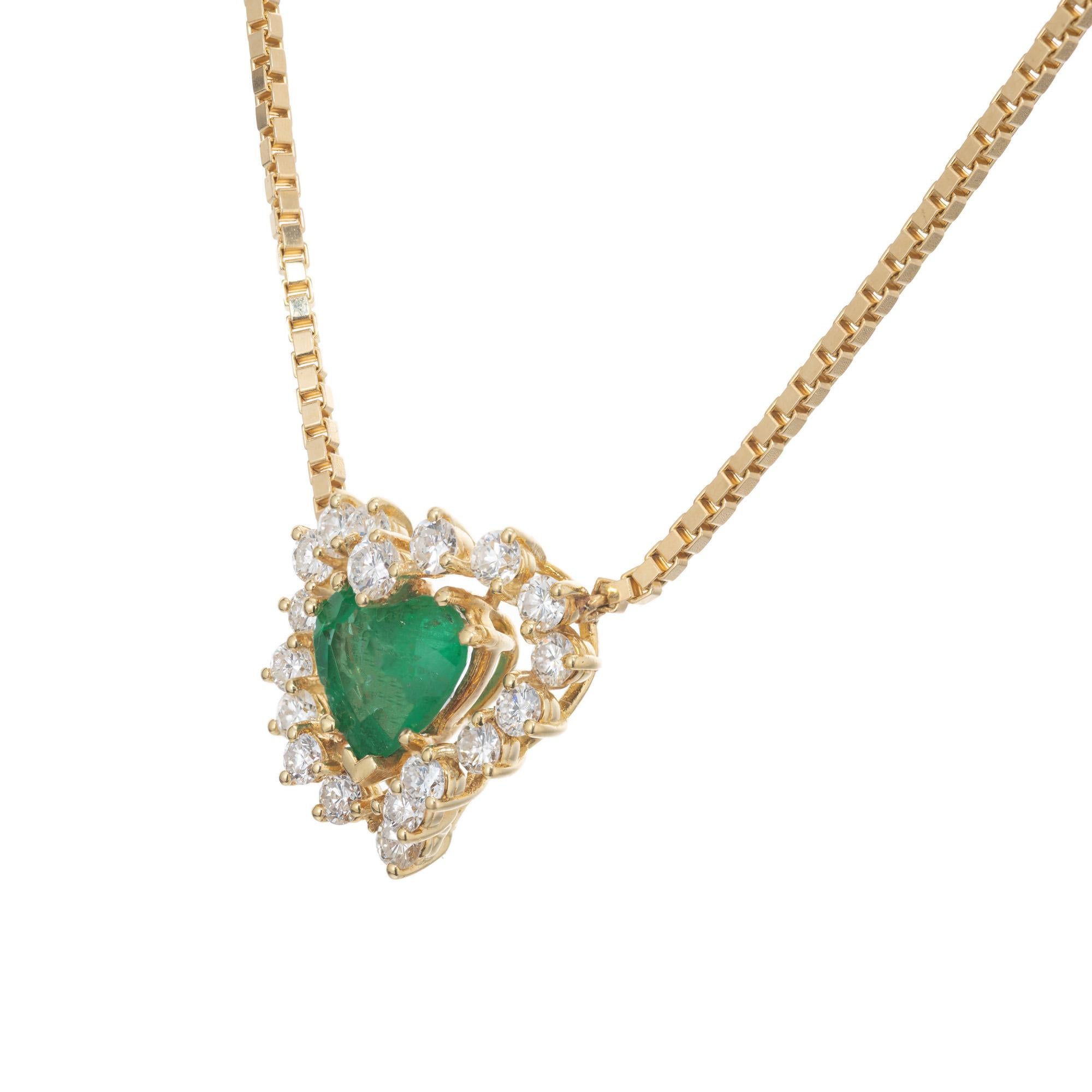 Heart Cut Peter Suchy GIA Certified 1.81 Carat Heart Emerald Diamond Gold Pendant Necklace For Sale