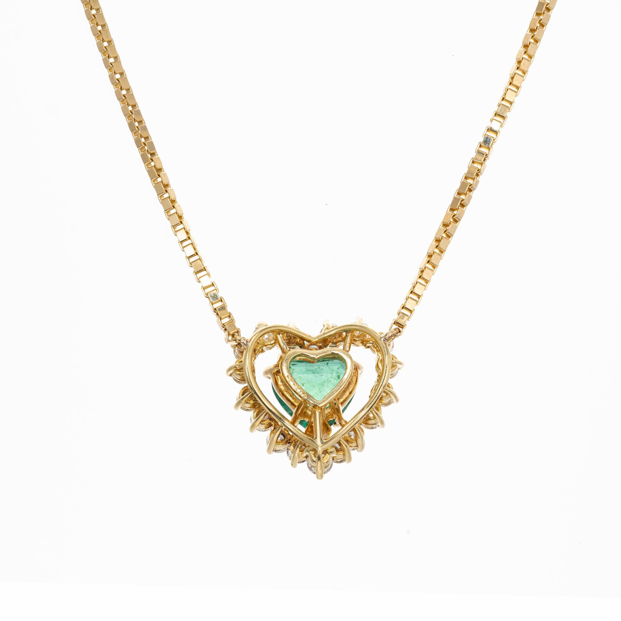 Women's Peter Suchy GIA Certified 1.81 Carat Heart Emerald Diamond Gold Pendant Necklace For Sale