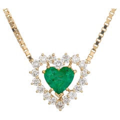 Peter Suchy GIA Certified 1.81 Carat Heart Emerald Diamond Gold Pendant Necklace