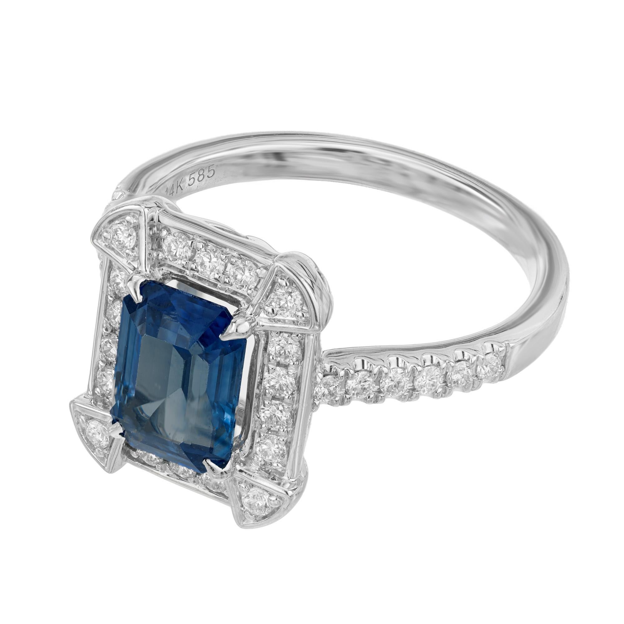 Octagon Cut Peter Suchy GIA Certified 1.83 Carat Sapphire Diamond White Gold Engagement Ring For Sale