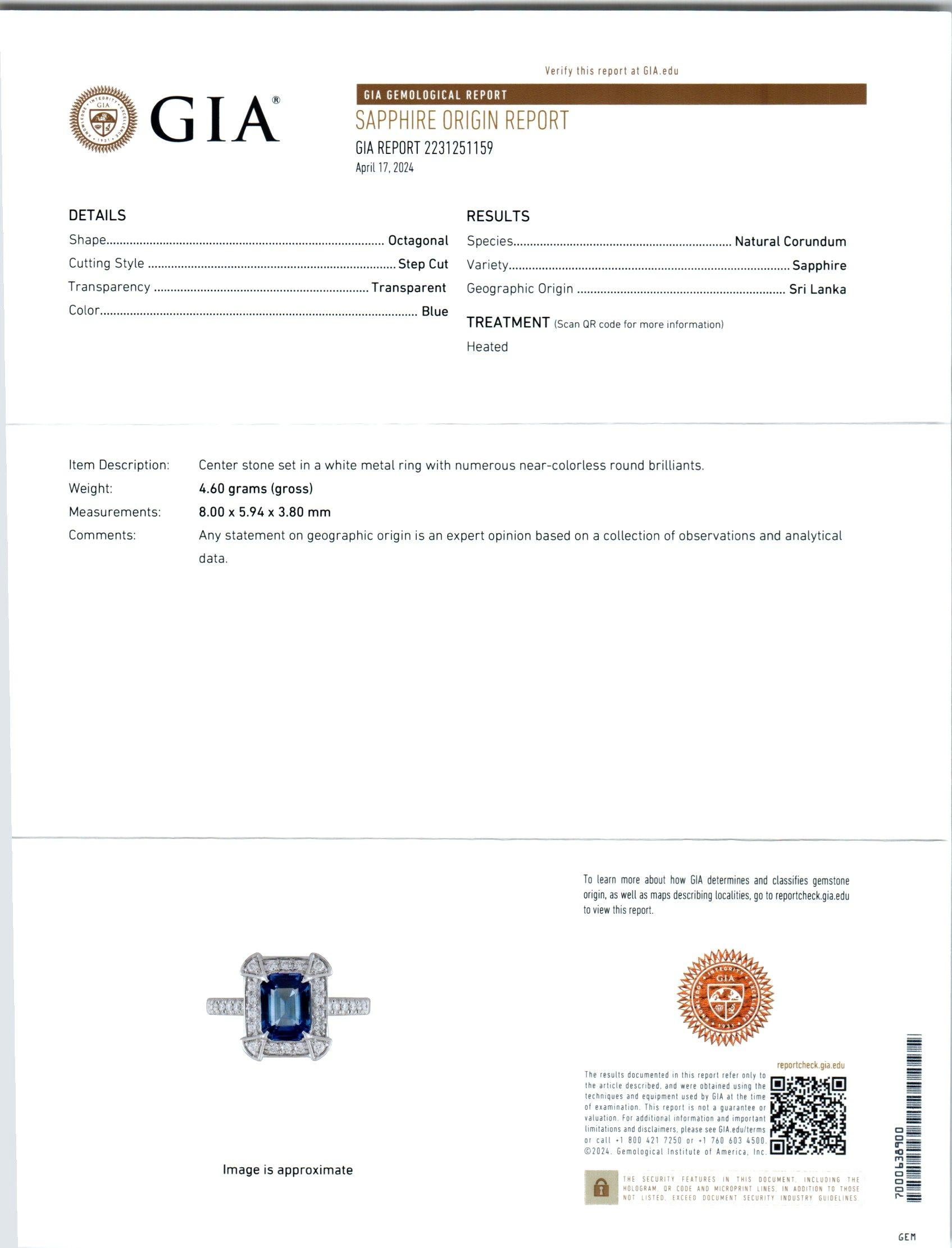 Women's Peter Suchy GIA Certified 1.83 Carat Sapphire Diamond White Gold Engagement Ring For Sale