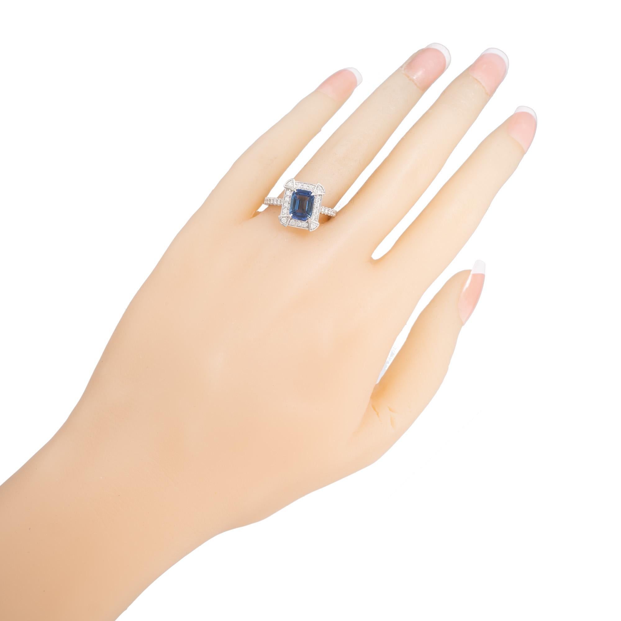 Peter Suchy GIA Certified 1.83 Carat Sapphire Diamond White Gold Engagement Ring For Sale 4