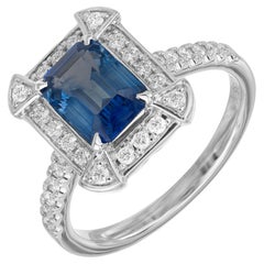 Peter Suchy Anillo de compromiso de oro blanco con diamante y zafiro de 1.83 quilates certificado por el GIA