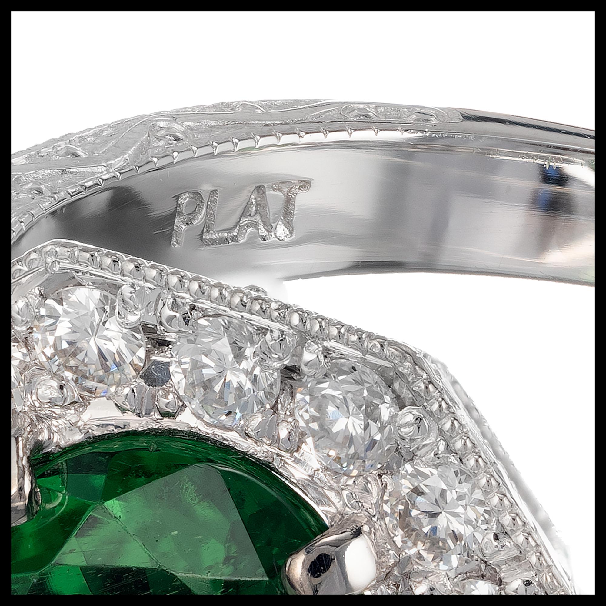 Oval Cut Peter Suchy GIA Certified 1.85 Carat Tsavorite Garnet Diamond Platinum Ring For Sale