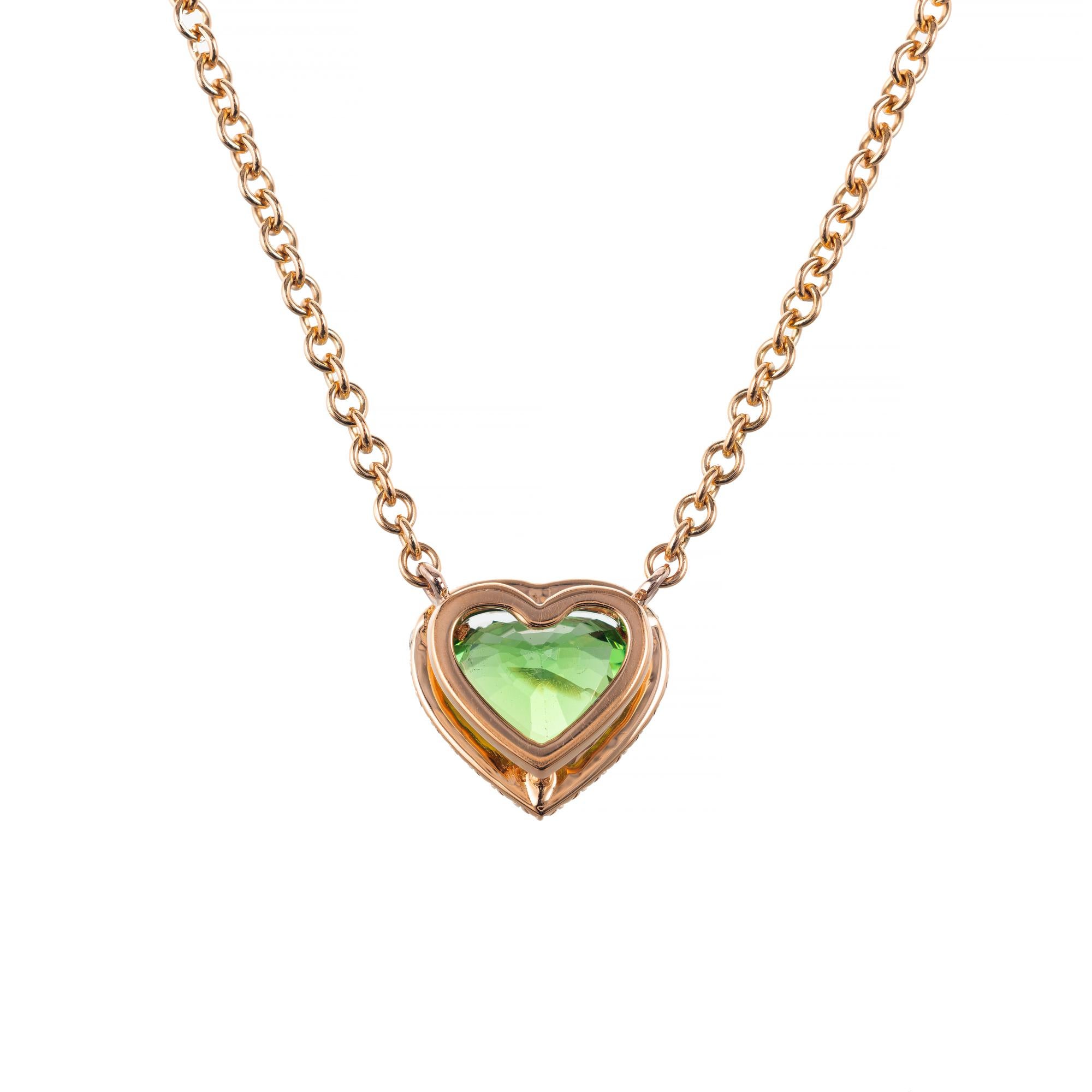 Round Cut Peter Suchy GIA Certified 1.88 Carat Tsavorite Diamond Gold Heart Pendant