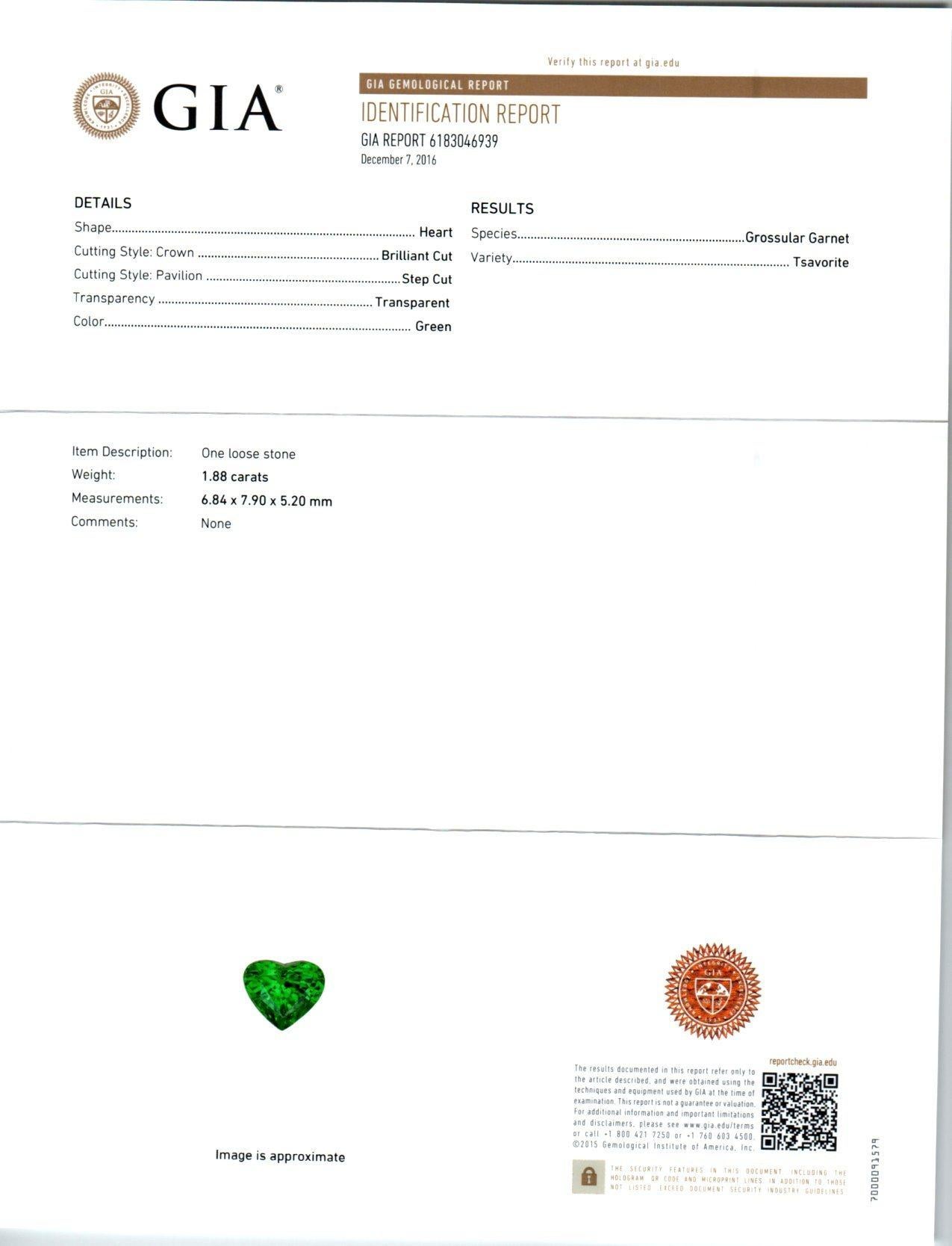 Peter Suchy GIA Certified 1.88 Carat Tsavorite Diamond Gold Heart Pendant 1
