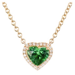 Peter Suchy GIA Certified 1.88 Carat Tsavorite Diamond Gold Heart Pendant